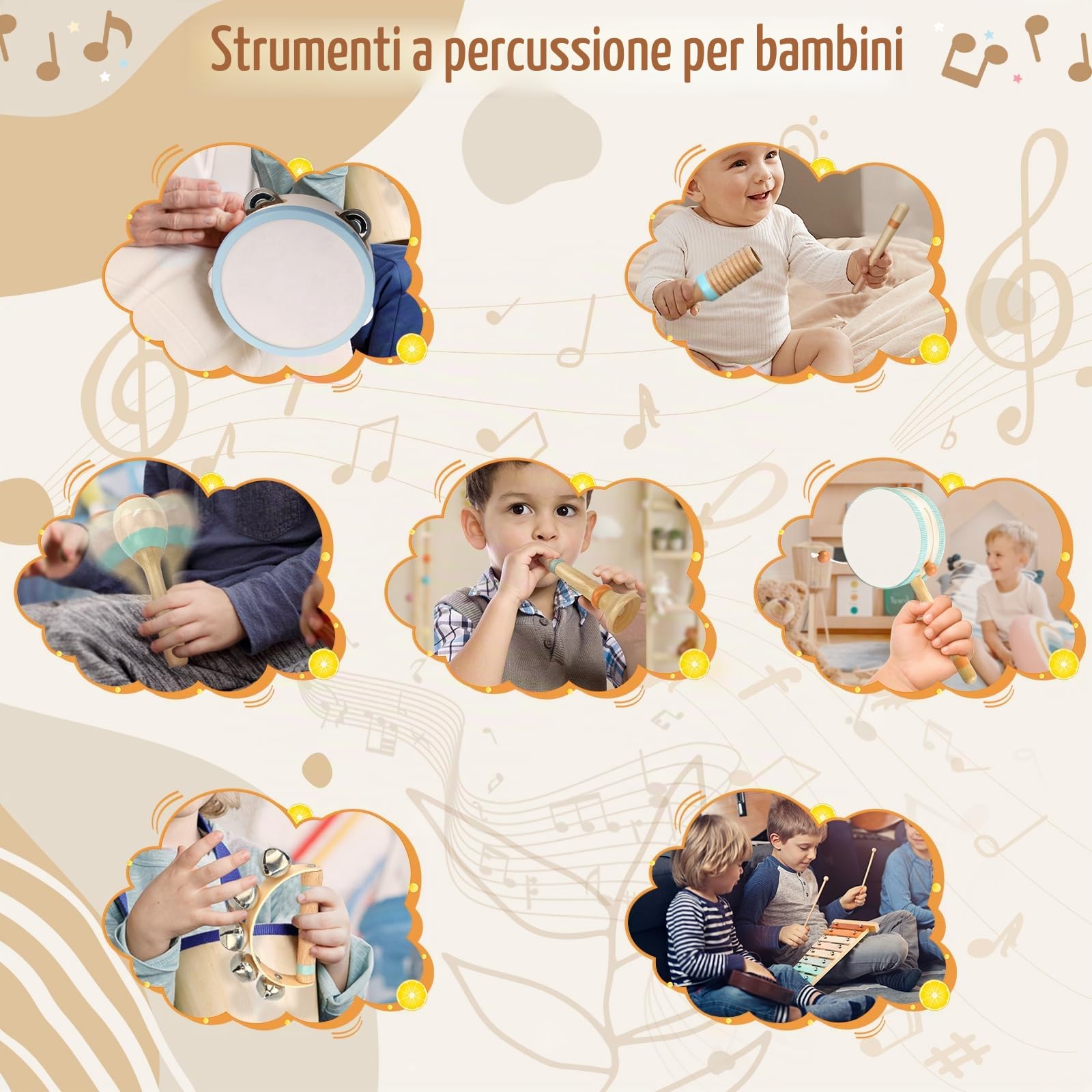 Strumenti Musicali Bambini Strumento Musicale Tamburo Bambino Montessori Giocattoli Xilofono Bambini in Legno Tambourine Percussioni per Bambini Giochi Musicali Regalo di Compleanno di Natale