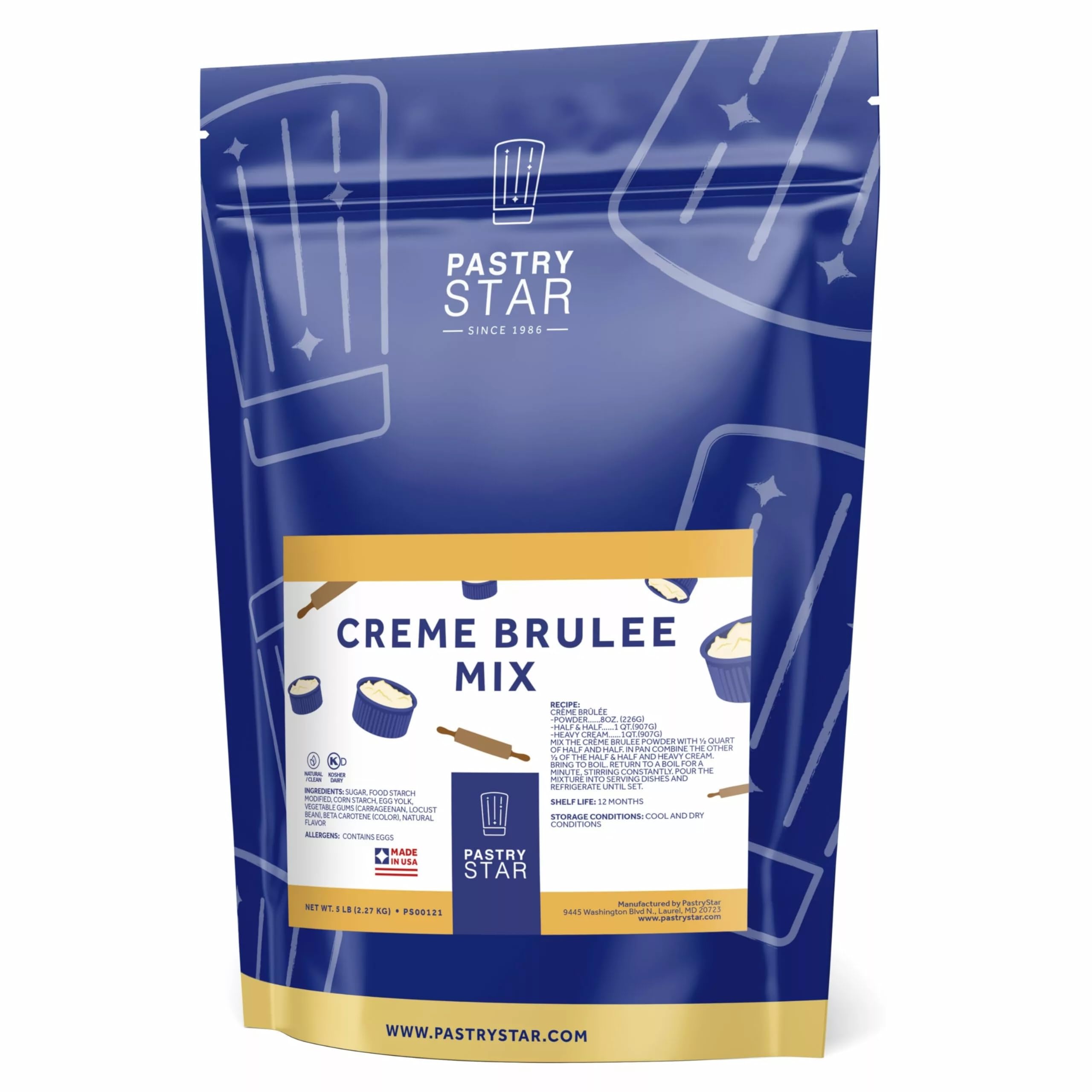 Pastry Star French Crème Brûlée Mix - Powder Blend, 2 Packs of 5 lb, 10 lb Total, All Natural, Premium, Chef Developed