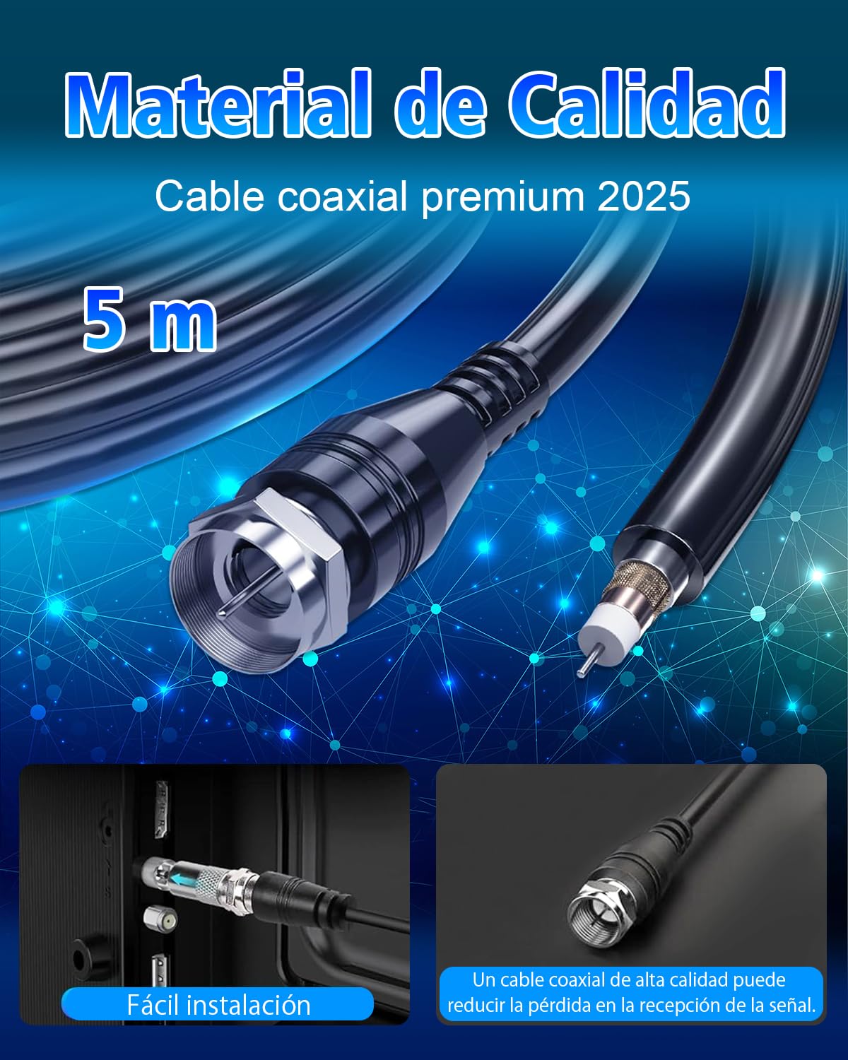 Antena TV Interior Digital 2026 – Señal Estable con Recepción 360°, Base Magnética Fuerte, Cable Coaxial de 5 m, Compatible con Smart TV 4K y 1080P, Antena TDT para Canales Locales Gratis