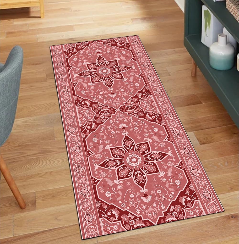 Alfombra de pasillo lavable rosa anti-tropiezos para cocina y hogar 40x150