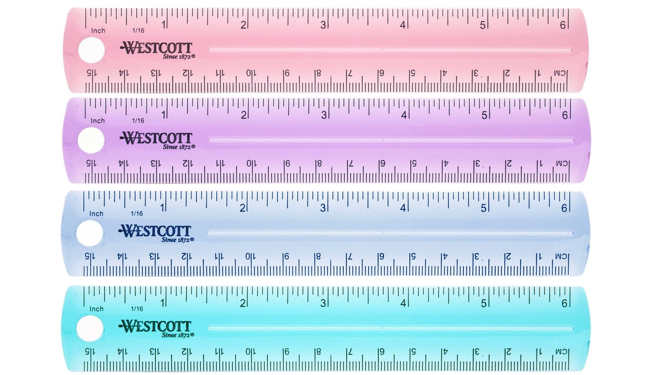 Westcott Righello in plastica da 15,2 cm, colori assortiti, confezione da 2