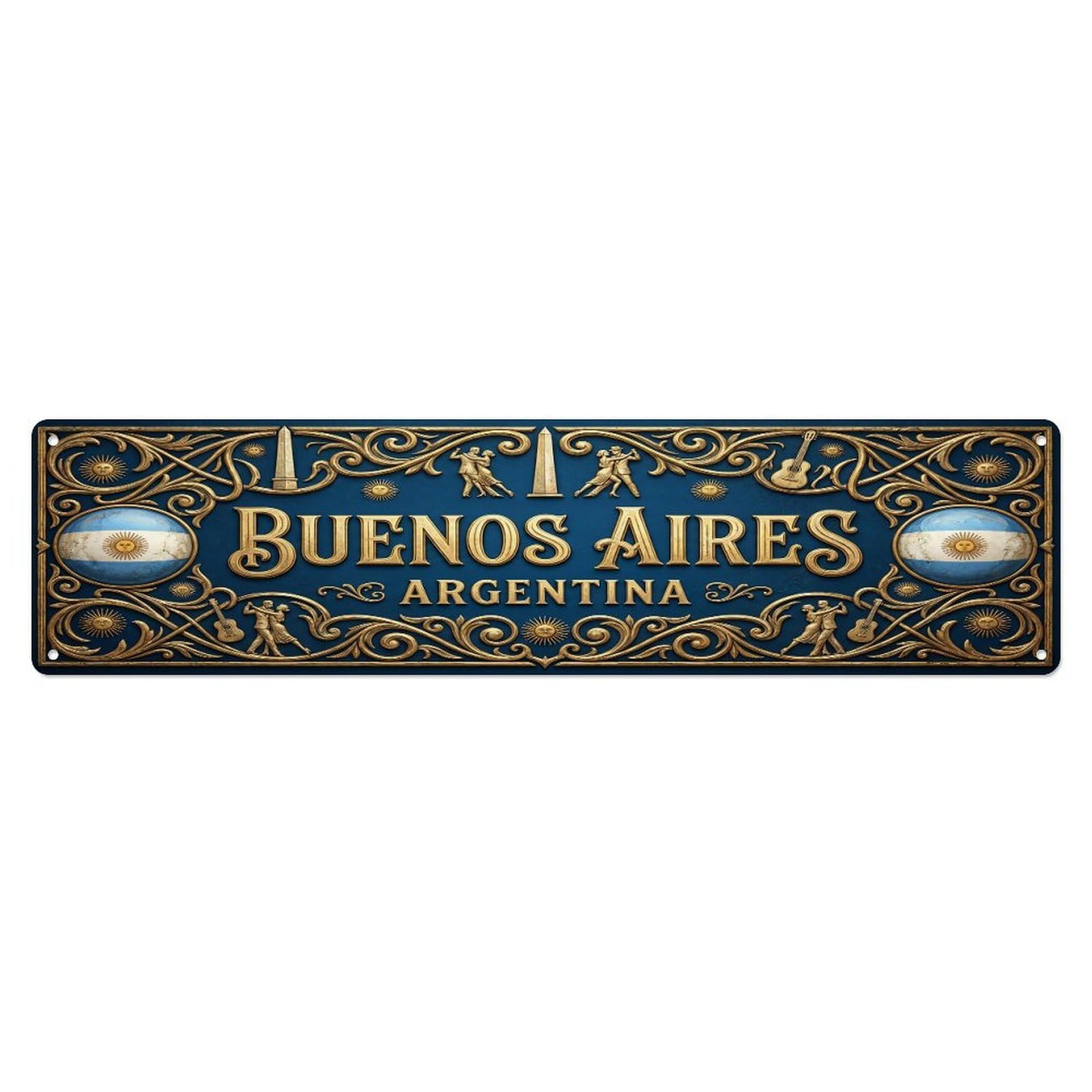 Olhnbad 4X16inch(10X40cm) Vintage Buenos Aires Argentina Flag Pattern Metal Tin Sign