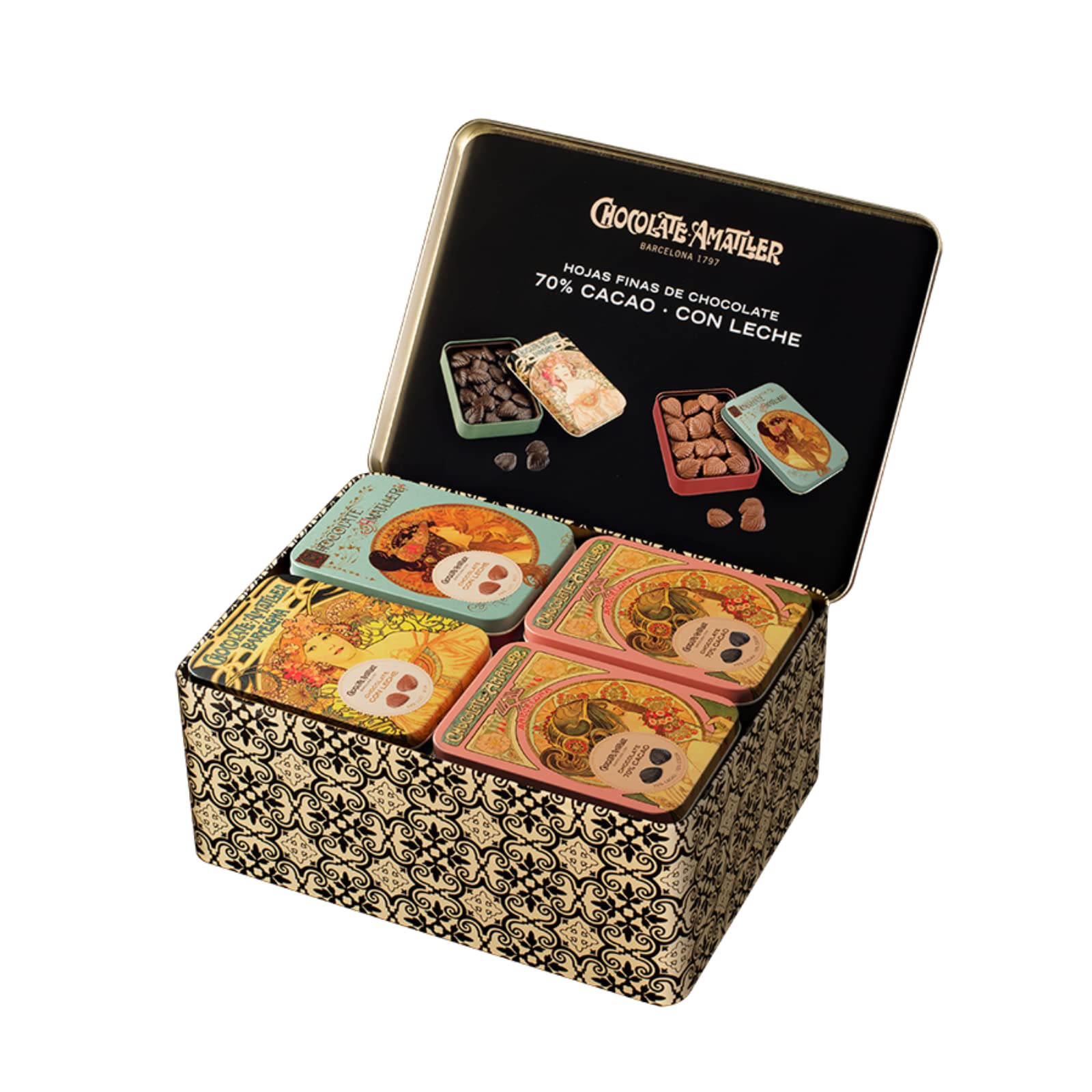 Chocolates Amatller – Pack de 20 Cajas de Bombones en Hojas Finas Chocolate 70% y Chocolate con Leche (20x60gr) - Sin Gluten