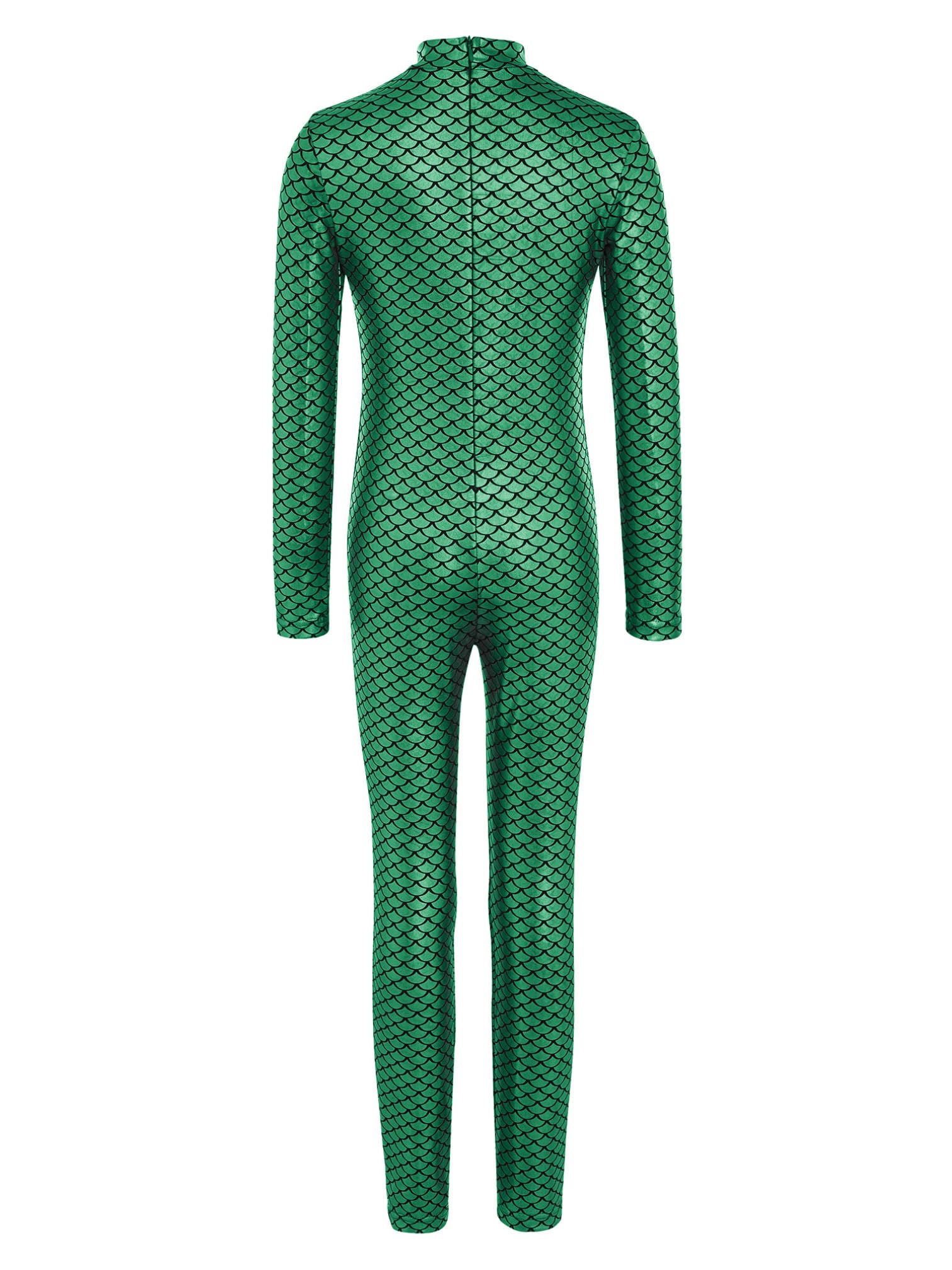 Agoky Mono Metálico para Niñas Body Cuello Alto Mangas Largas con Estampado Escamas De Pescado Mono De Gimnasia Deportivo
