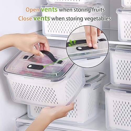Miniatura 5 de Contenedores de almacenamiento de frutas para refrigerador, recipientes de almacenamiento de alimentos de 5 tamaños para organizadores de