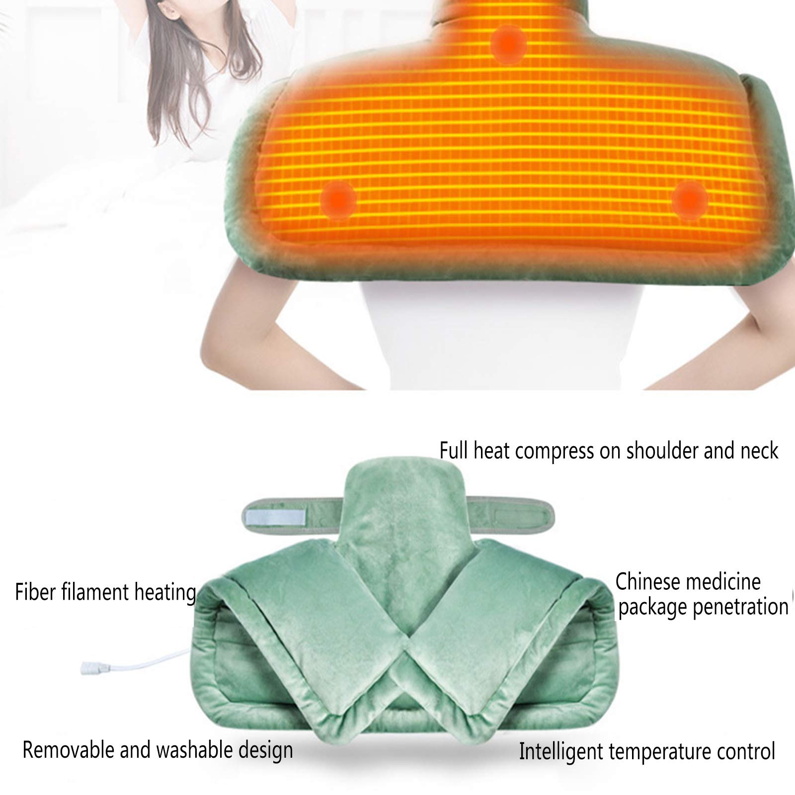 Almohadilla Térmica para Cuello y Los Hombros Envoltura Térmica Eléctrica para el Cuello y Hombro Temperatura Controlada 10-95 ℃ para La Rigidez del Alivio Dolor Cuello y Espalda,Gris