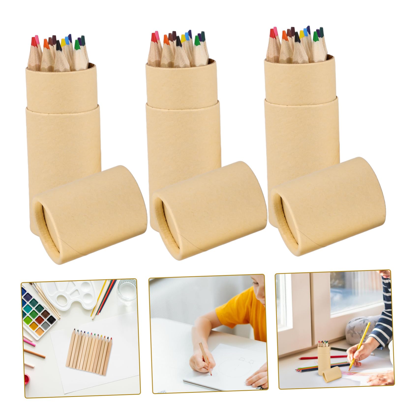 PLAFOPE Crayons de Couleur en Bois Beige, Boîte de 12 pour Dessin