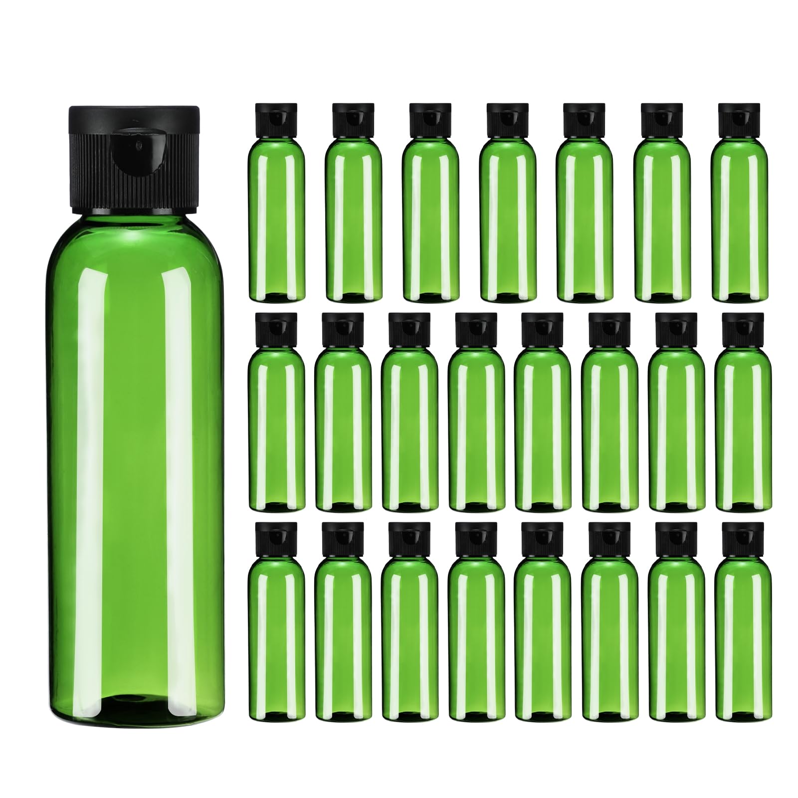 uxcell 2 Oz Plastic Bottles with Flip Caps, 24 Pcs Reusable Travel Size Containers with Lids Plastic Squeeze Refillable Dispensing Bottles for Shampoo