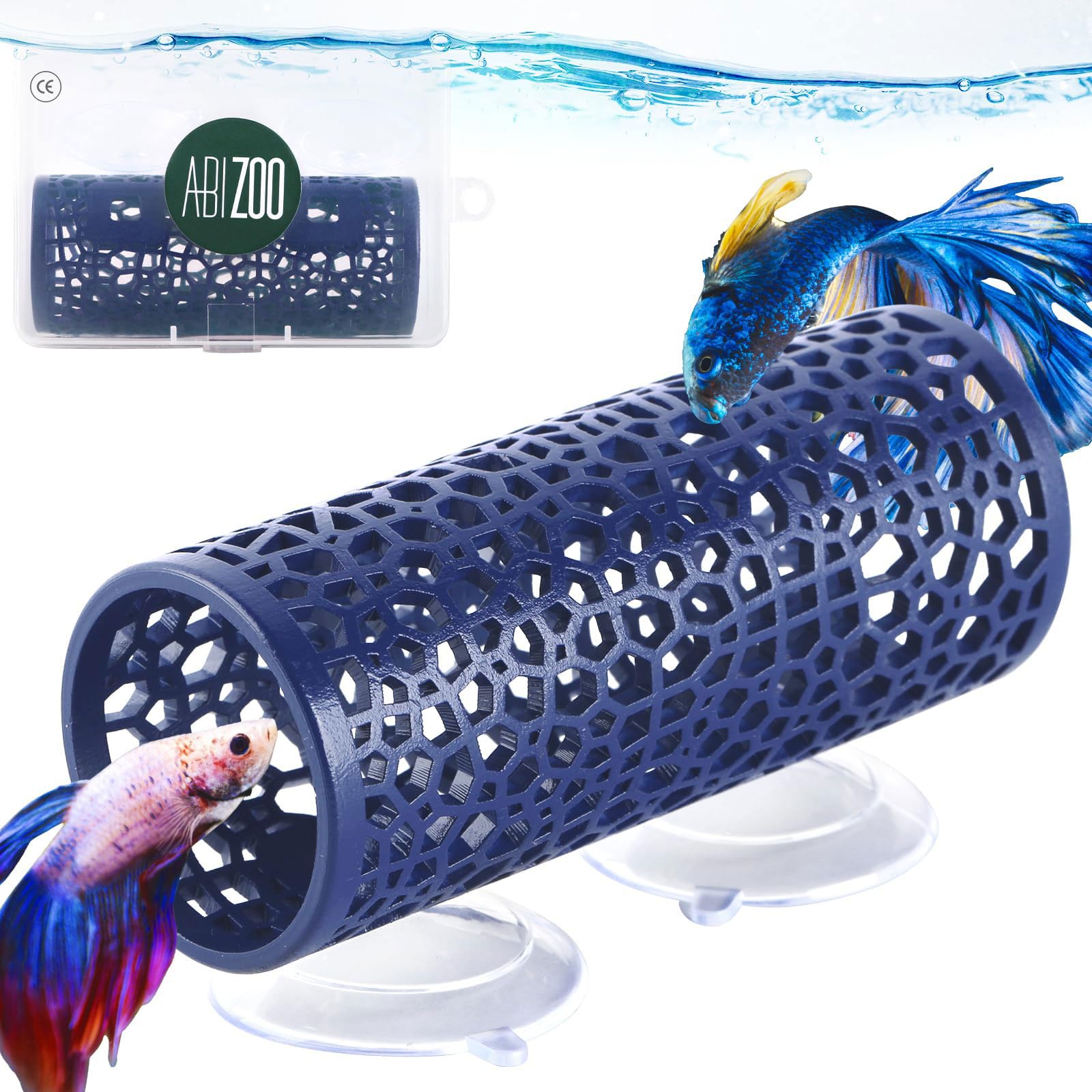 Abizoo Betta Fish Tunnel, Navy Blue Betta Sleeping Tube Safe Hollow Design for Small Fish & Shrimp Ideal Toys for Bettas Guppies Resting Tank