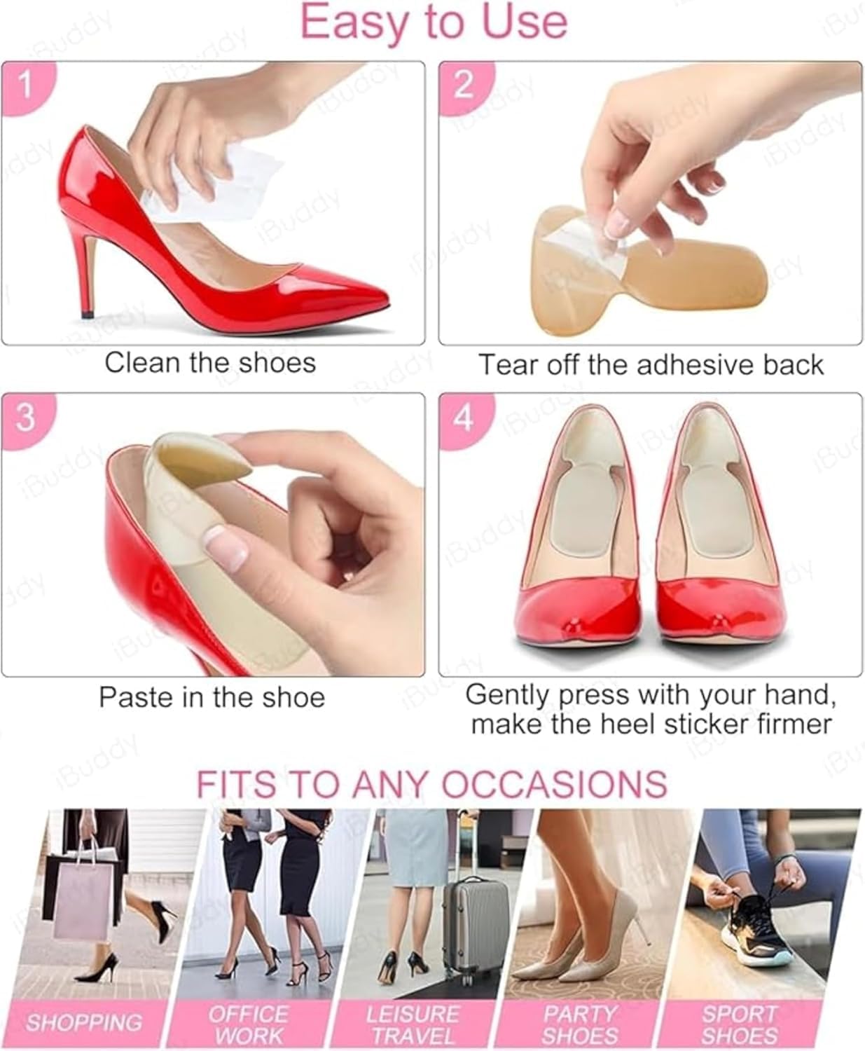 vulrian Heel Grips Liner Cushion Inserts for Loose Shoes Heel Pads Snugs for Shoe Men Women Shoe Bite Protector Foot Pad Shoe Tape Self-Adhesive Foot Care Protector Grip (Beige - T Shape) 3