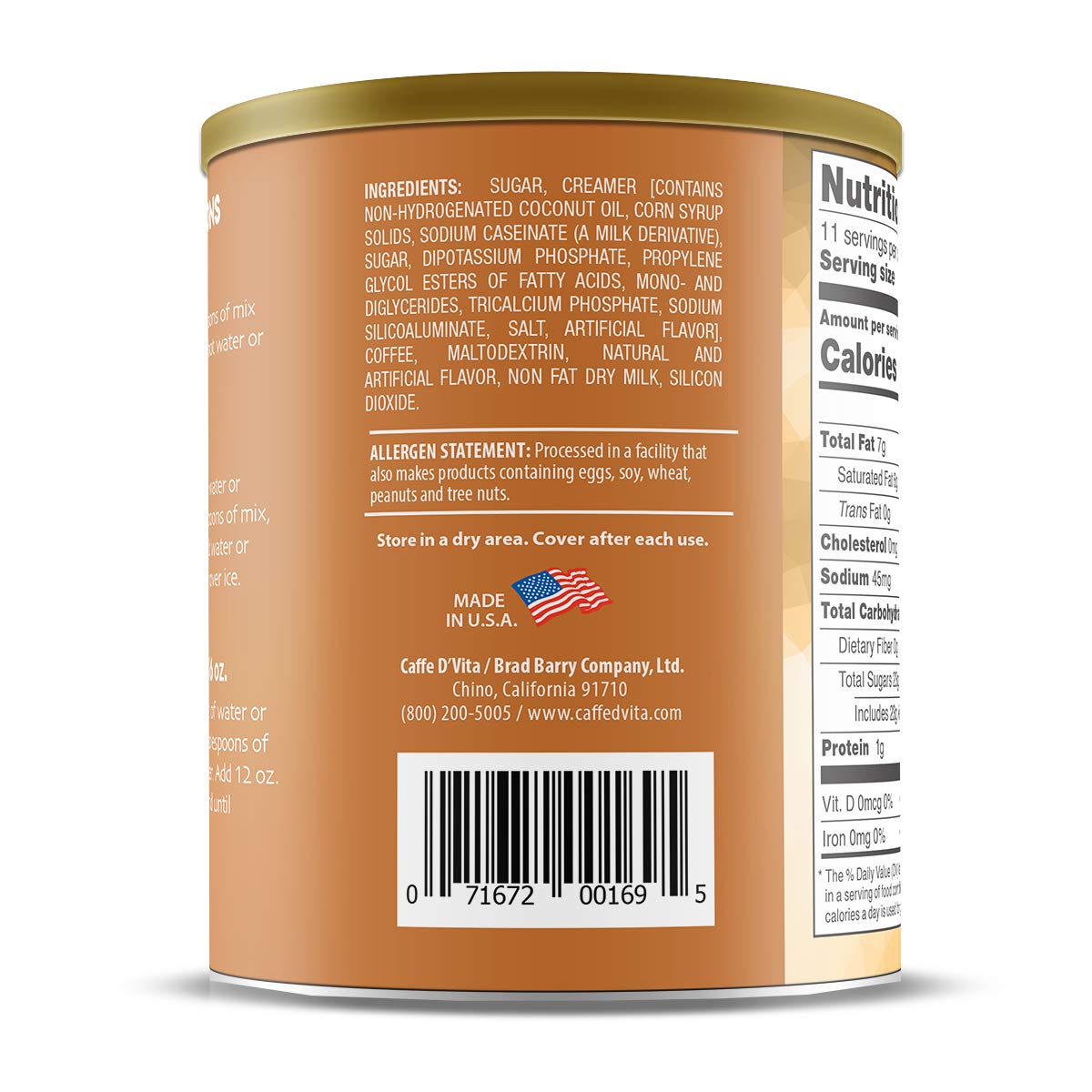 Caffe D'Vita Caramel Macchiato Coffee - Caramel Instant Coffee, Latte Mix, Gluten Free, No Cholesterol, No Hydrogenated Oils, Kosher-Dairy - 1 Lb Can, 2-Pack
