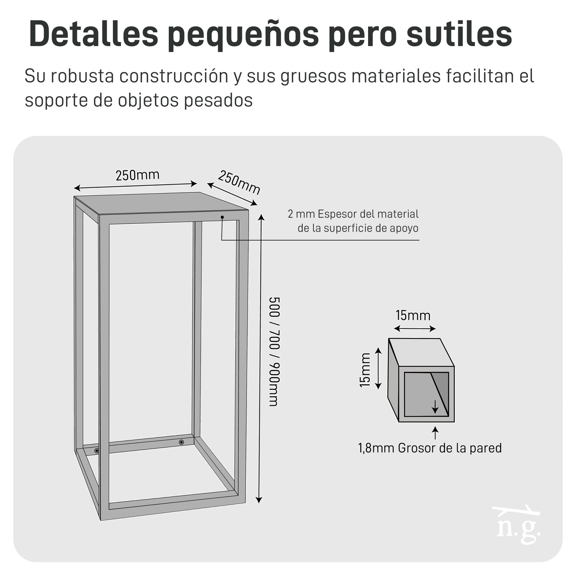 Natural Goods Berlin 1x soporte para plantas RECHTECK, taburete flor metal angular, interior y exterior, columna flor, mesa auxiliar exterior, resistente a la intemperie (Negro, 50cm)