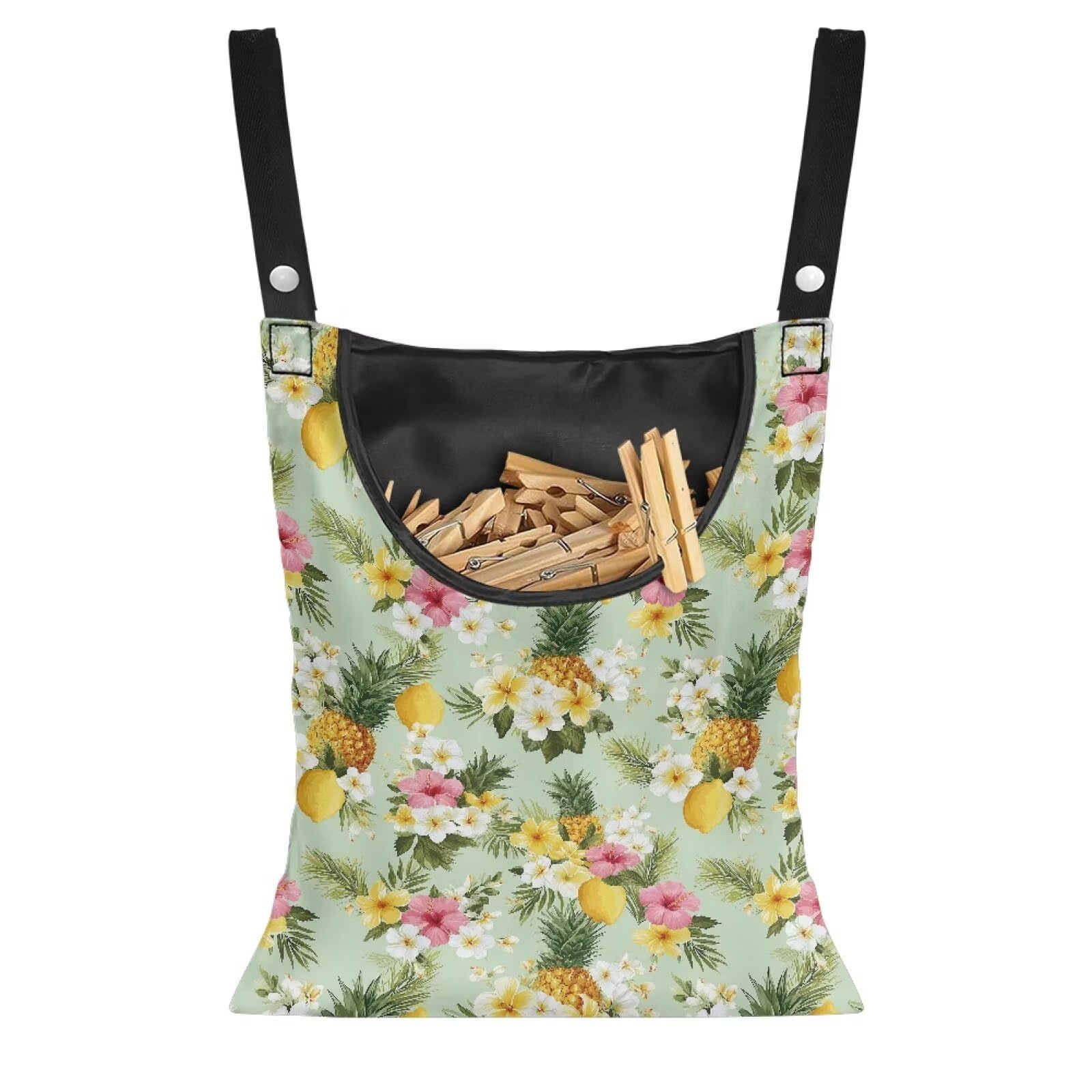 Buxolandt Yellow Pineapple Print Peg Bag Storage Bag Pegs for Washing Line Reusable Washable Hanging Peg Basket for Bathroom Kitchen