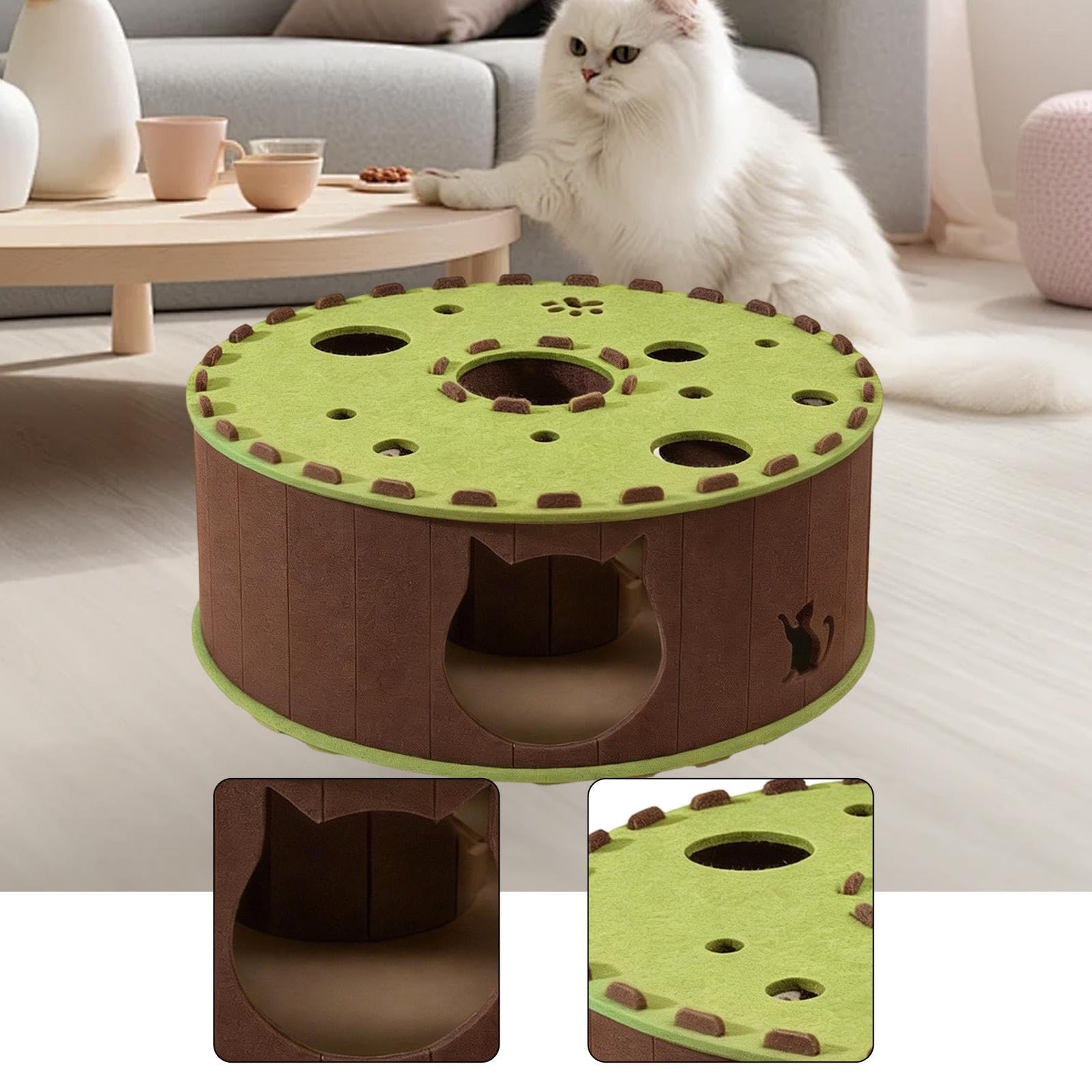 Tunnel pour Chat Tube de Jeu Interactif Lit Chaud Abri Feutre Portable Centre D'Activité Autonome pour Animaux de Compagnie Adapté à l'exercice Au Jeu, Vert