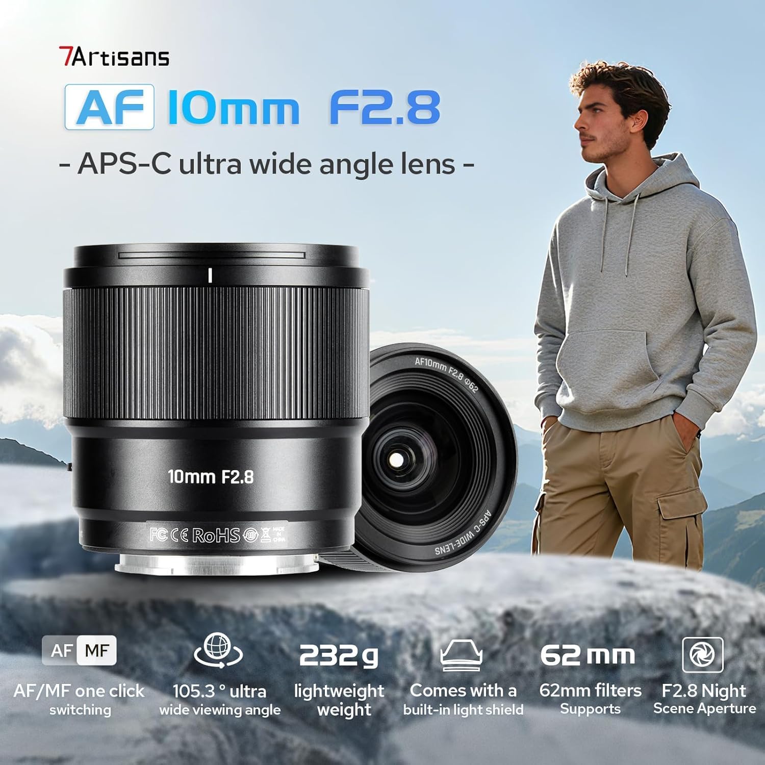 7artisans AF 10mm F2.8 for Z Monture Objetivo para cámara con autofoco, 105,3°, 232 g, APS-C AF/MF Gran Angular Fijo para Nikon Z Monture Z5 Z5II Z50 Z50II Z6 Z6II Z7 Z7II ZFC Z30 Z9 Z8 ZF