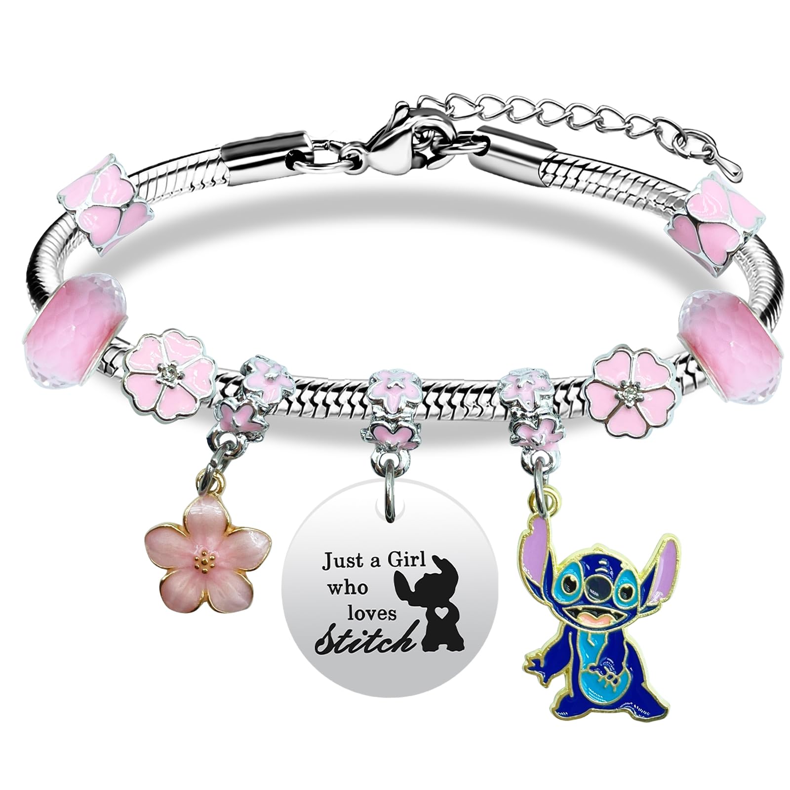 BJPERFMS Lilo y Stitch Pulsera Niña, Lilo Stitch Pulseras Mejor Amigas, Pulsera Stitch Niña, Lilo Stitch Pulsera con Dios Brillantes, Stitch Pulsera Dijes Ajustable, Regalos de Joyería Stitch