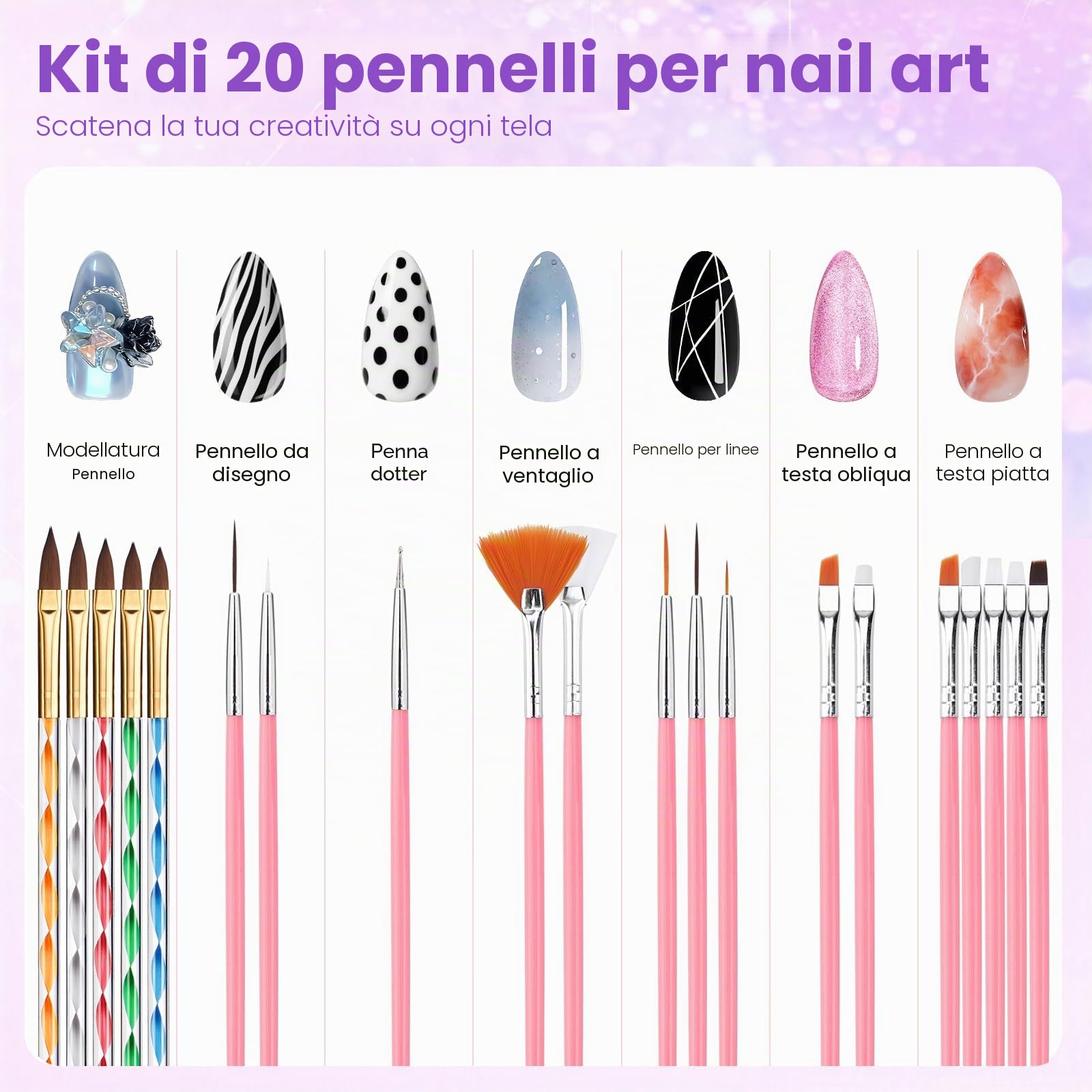 Deciniee Kit per unghie in acrilico: set in polvere acrilica con lampada UV, trapano elettrico per unghie, punte finte, 6 colori polvere + gel monomero, set per nail art in confezione regalo viola, da