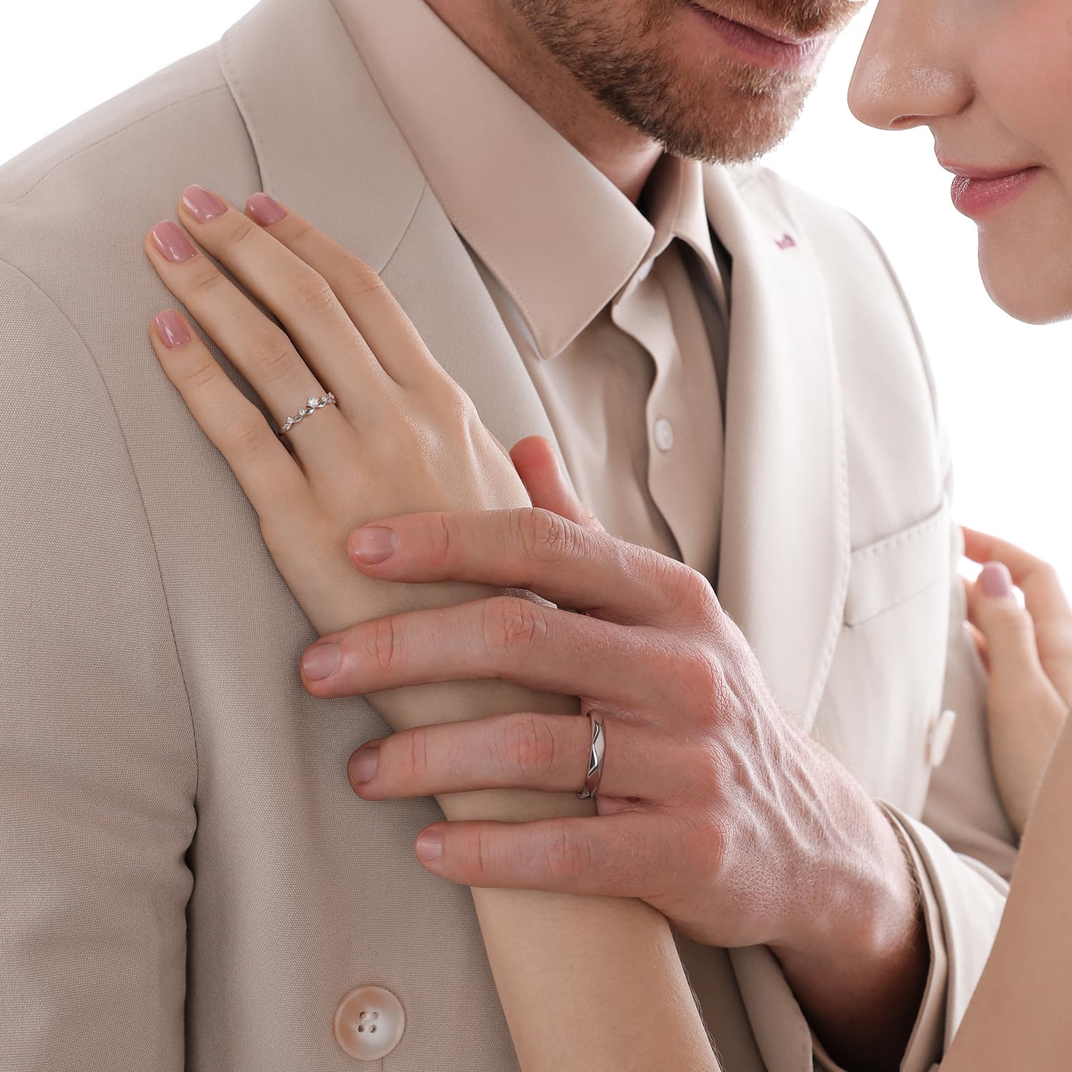 Meissa Juego de Anillos a Juego de Plata de Ley para Hombres y Mujeres, Anillos de Compromiso, Promesa y Boda con Banda de Diamante de Corte Princesa