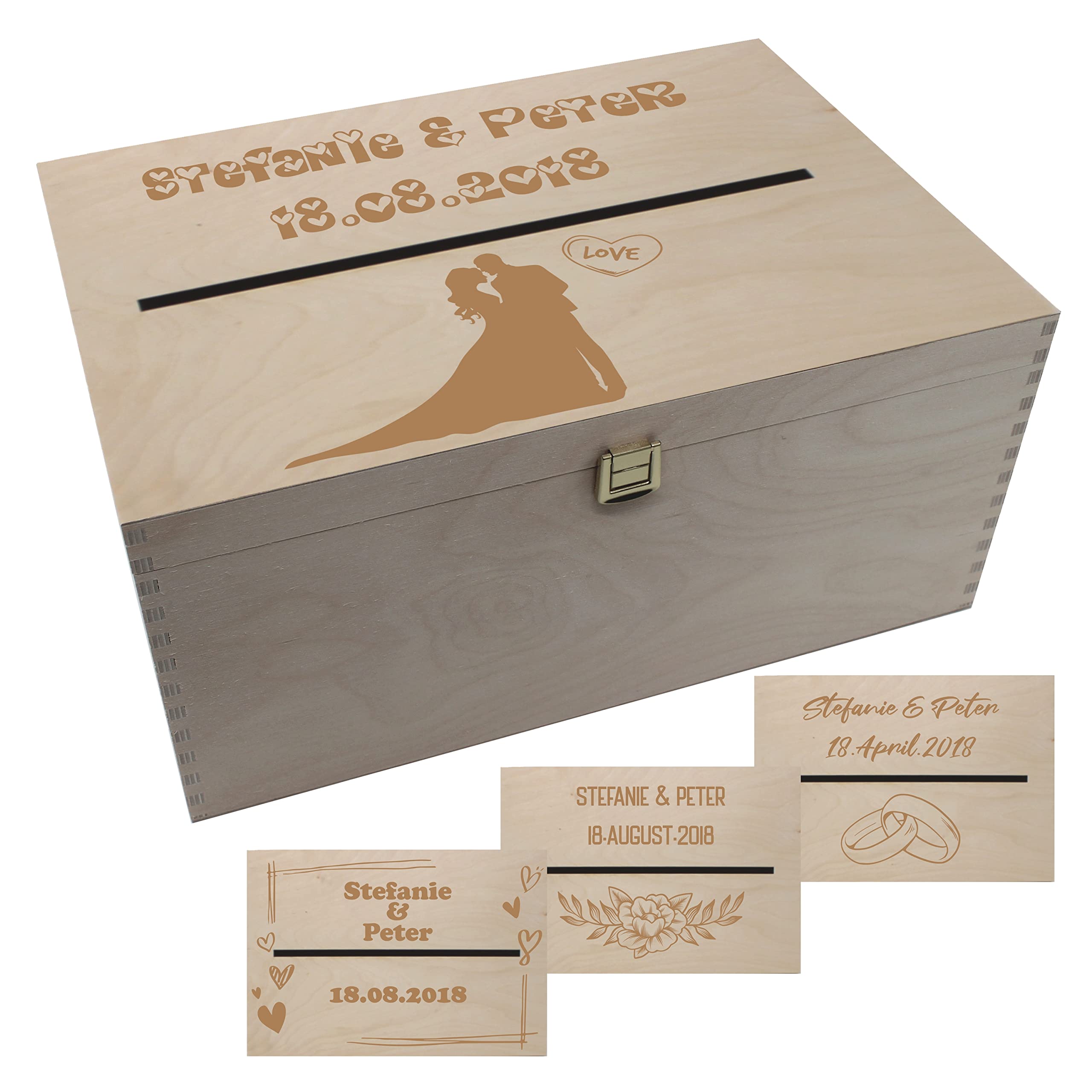 Generisch Personalisierte Geldbox Kartenbox Briefbox Hochzeitskartenkiste mit Klappdeckel Box zur Hochzeit naturbelassen (XXL Natur)