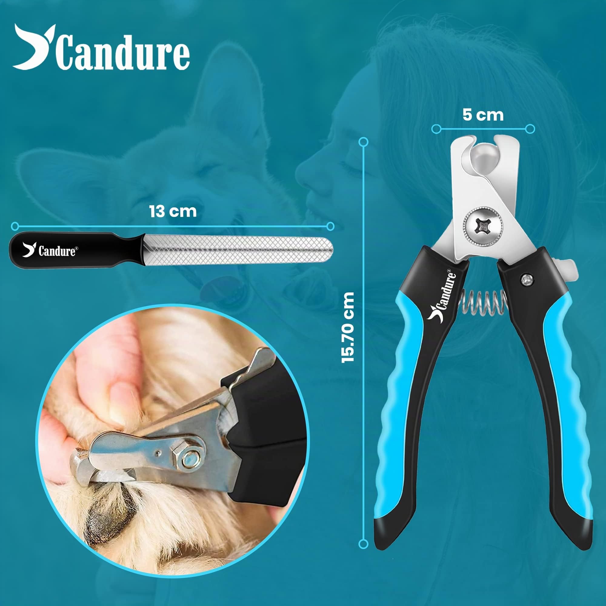 Candure Cortauñas para Perro y Gato con Mascota Protector de Seguridad - Acero Inoxidable Alicates Uñas Profesionales para Mascotas Perros, Gatos, Conejas y Veterinaria Utilizar 6" Pulgadas
