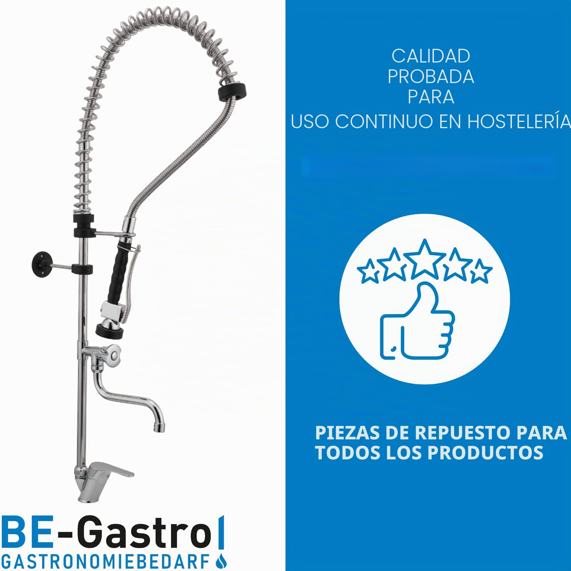 BE-GASTRO I Grifo Industrial Hostelería - Grifo monomando para fregadero (con grifo, grifo mezclador y palanca ergonómica, con accesorios)