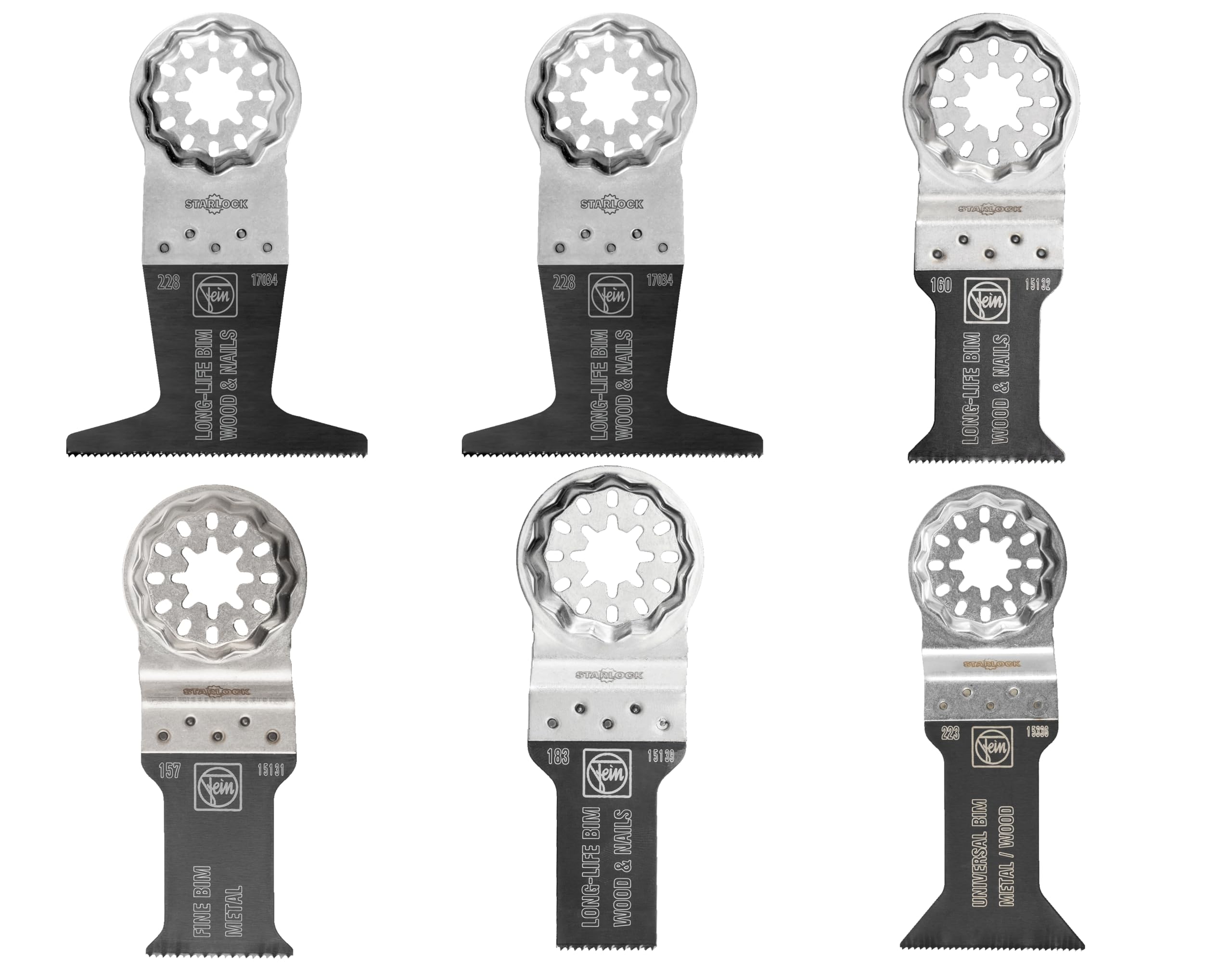 FEIN Best of E-Cut Starlock WOOD und METAL MCT (6-tlg Tauchsägeblatt-Set für alle Multitools: 5 x Long-Life 1x Fine Sägeblatt, für Holz und Metall, Hohe Standzeit, Starlock-kompatibel) 99100000952