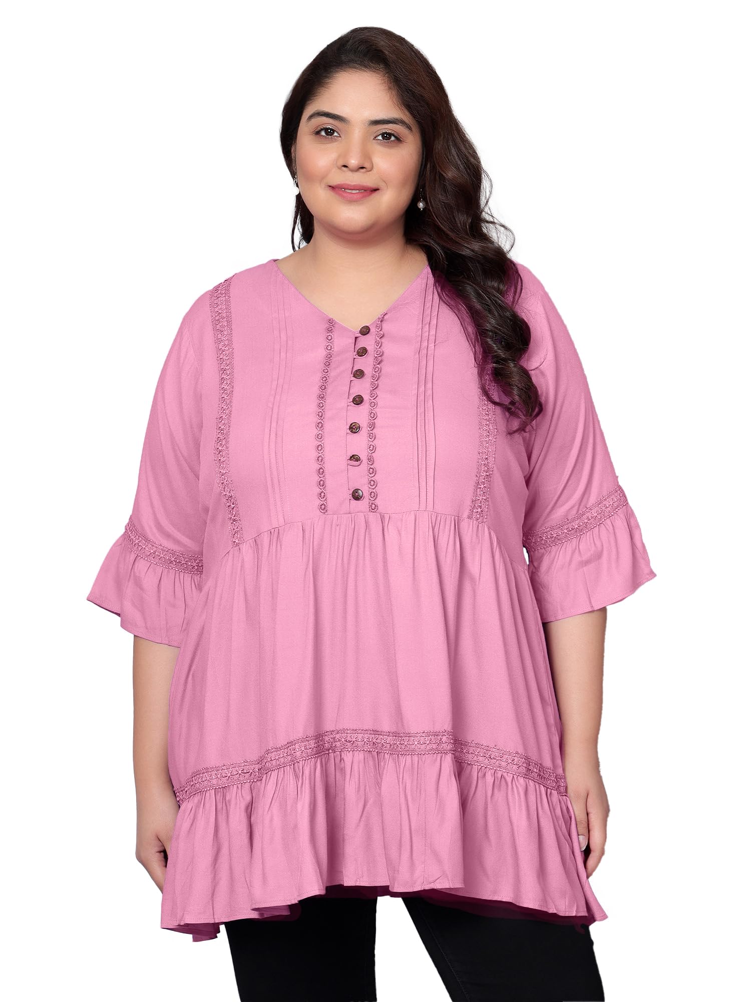 indietoga Women's Plus Size Tiered Longline Tunic Top with Pockets (2XL to 7XL)-picture-36