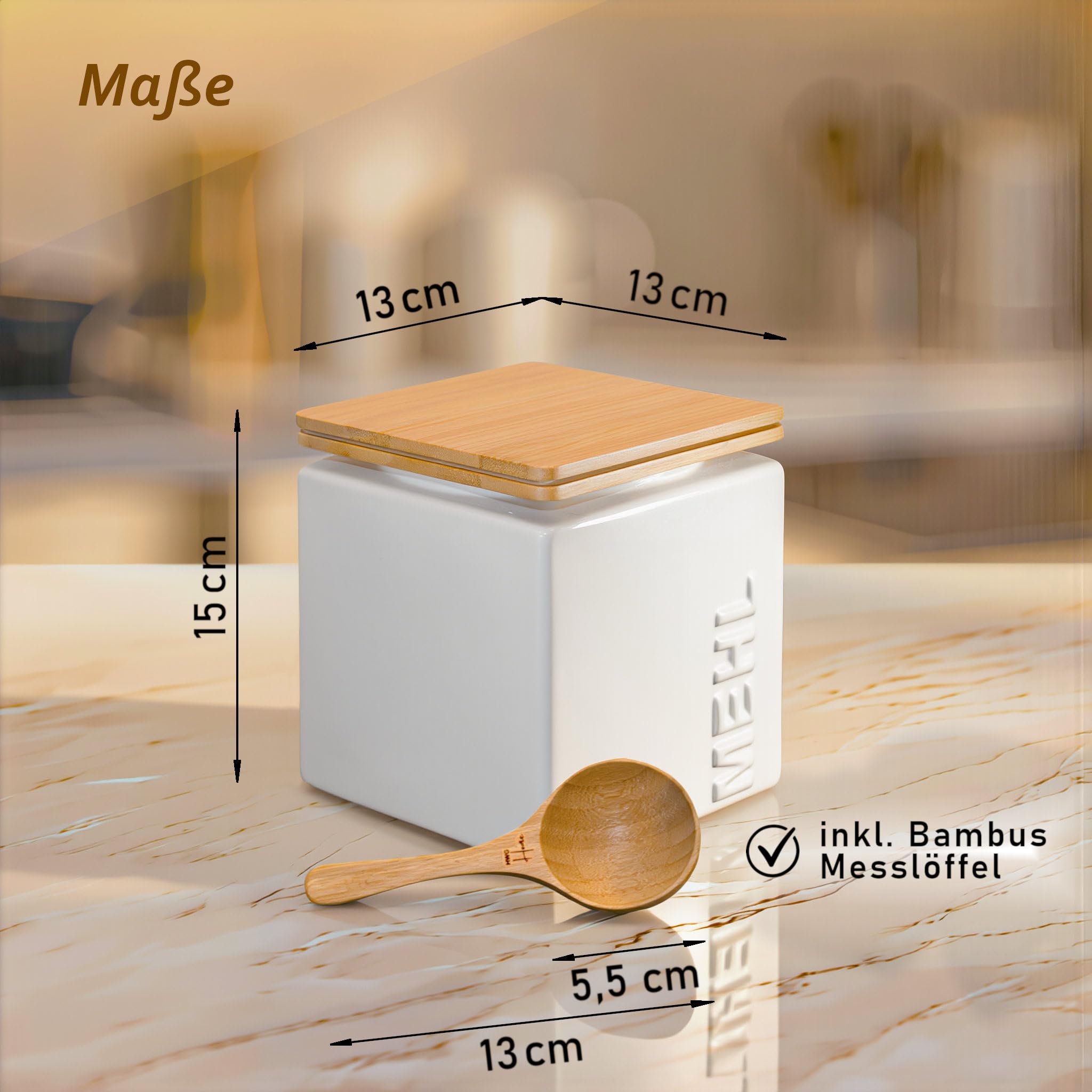Harina de almacenamiento hermético, 1 kg, para una larga vida útil, diseño de lata de harina y recipiente de cerámica rectangular, apilable para ahorrar espacio
