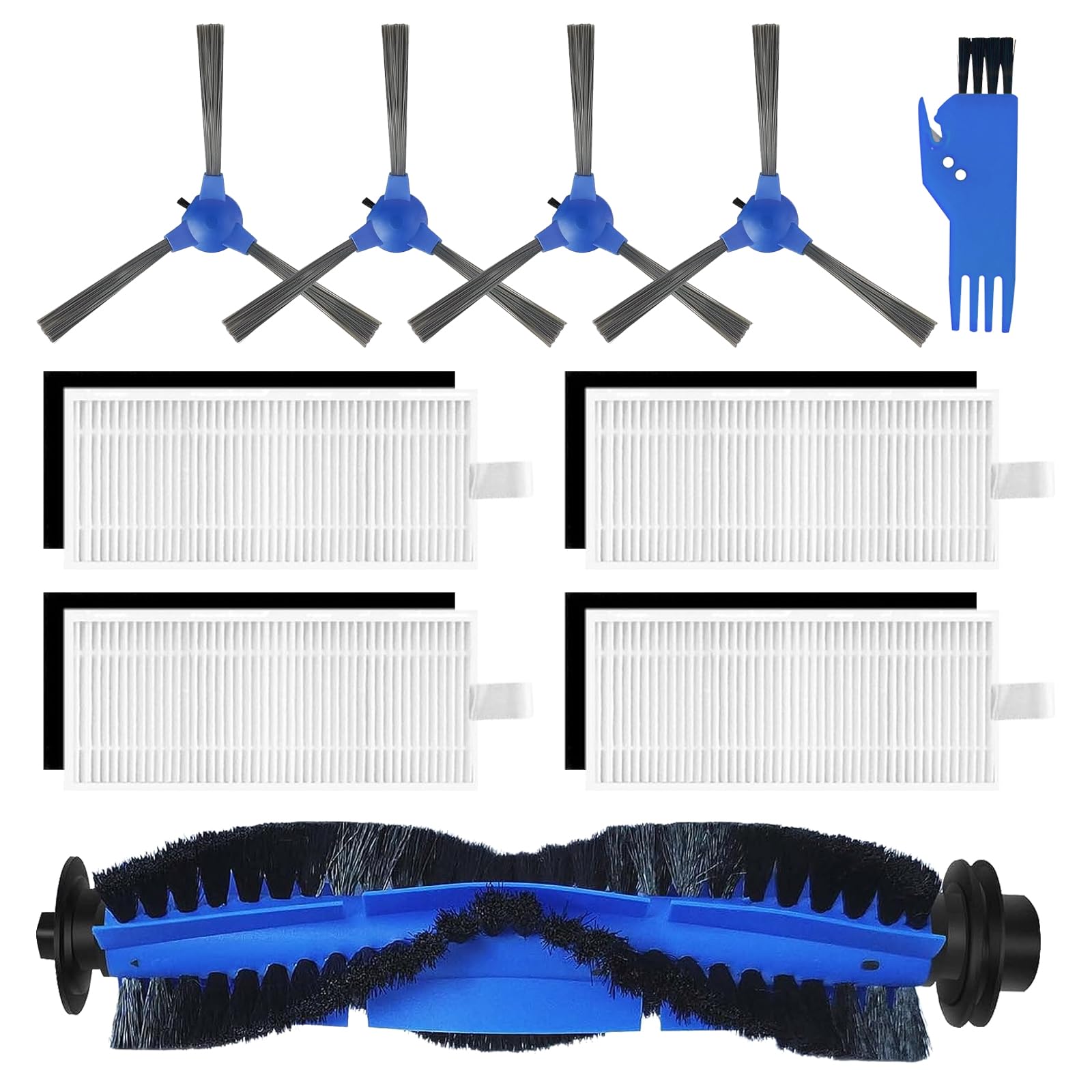 Replacement part for Eufy RoboVac 11S, RoboVac 12, RoboVac 15C, RoboVac 30, RoboVac 30C, RoboVac 35C Vacuum Cleaner Filter, 4 Side Brushes, 4 Filters, 1 Roller Brush, Clean Brush Accessory Kit