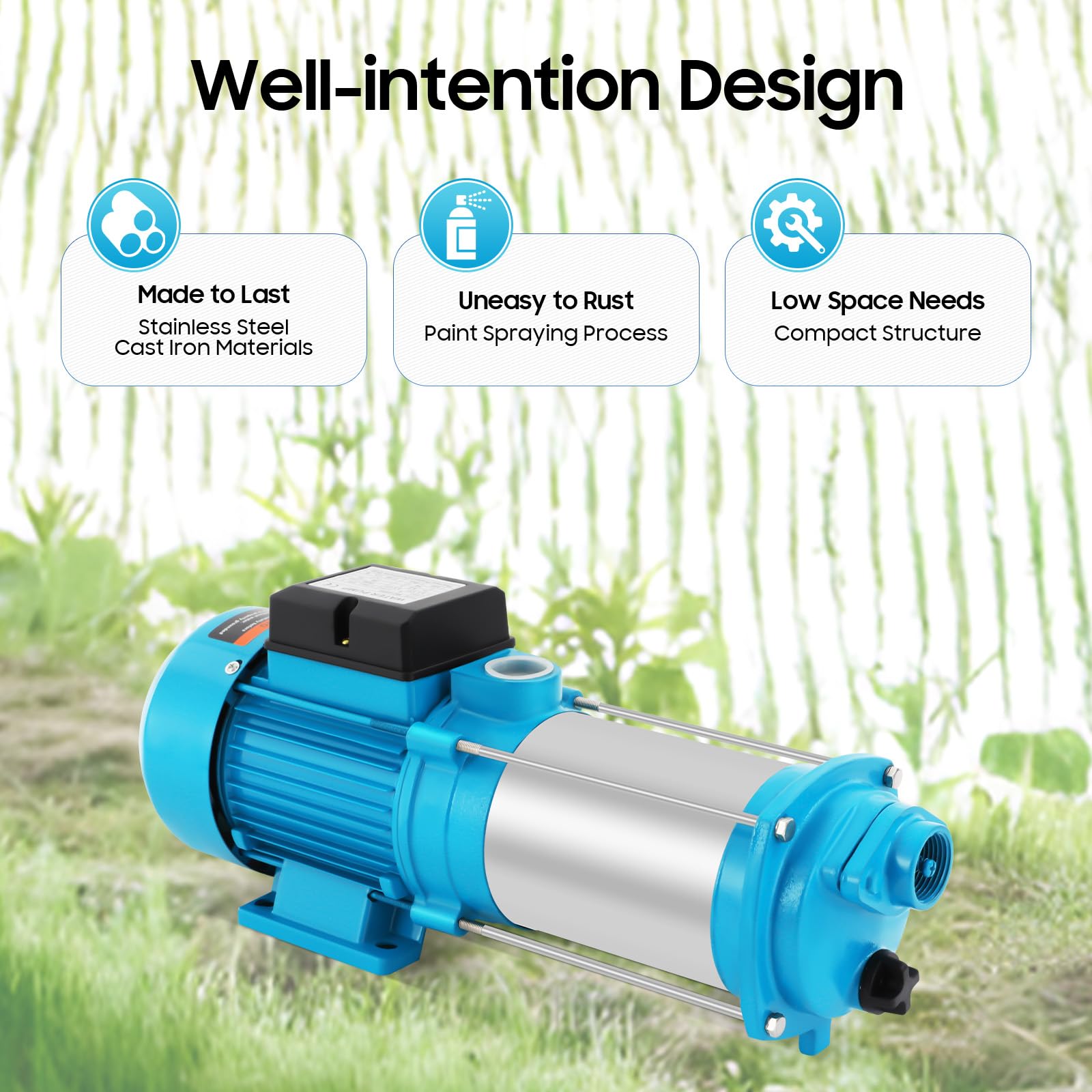 Pompa centrifuga per acqua domestica da giardino, in acciaio inox, per un giardino, pompa dell'acqua elettrica, 4000 l/h, 9,8 bar, con interruttore automatico (2500 W)