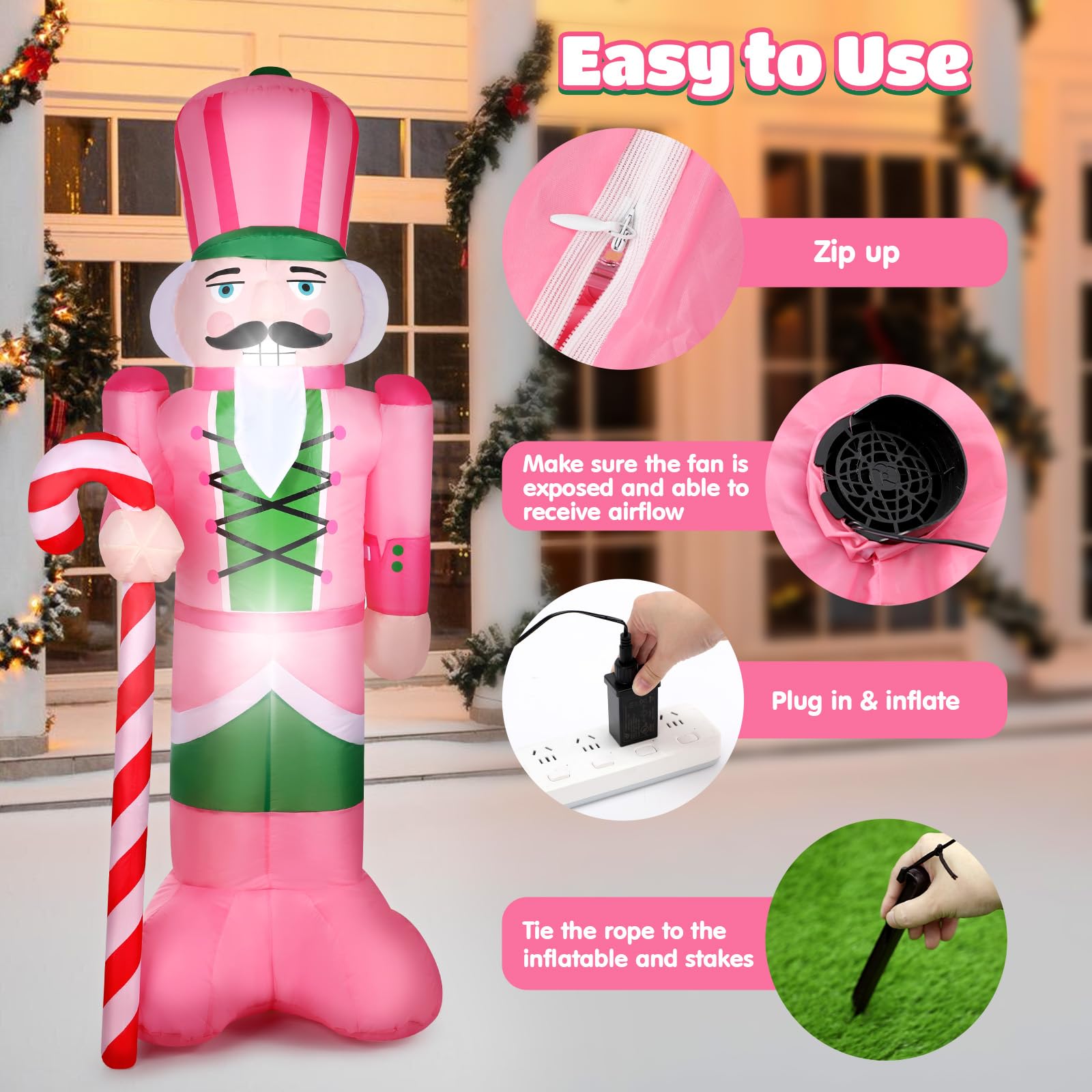 Kitticcino 5.6FT Inflatable Outdoor Decorations Blow Up Pink Christmas Tree with Santa Star Colorful Candy Built-in LED Lights Xmas Yard Garden Lawn Outdoor Indoor Holiday Party Decor: Nutcracker