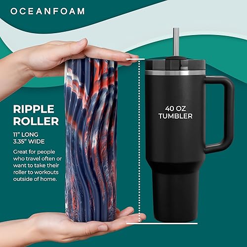 Miniatura 6 de Oceanfoam Ripple - Rodillo de espuma de viaje (11 x 3.35 pulgadas), mini rodillo de espuma firme para terapia física, masaje de tejido profundo,