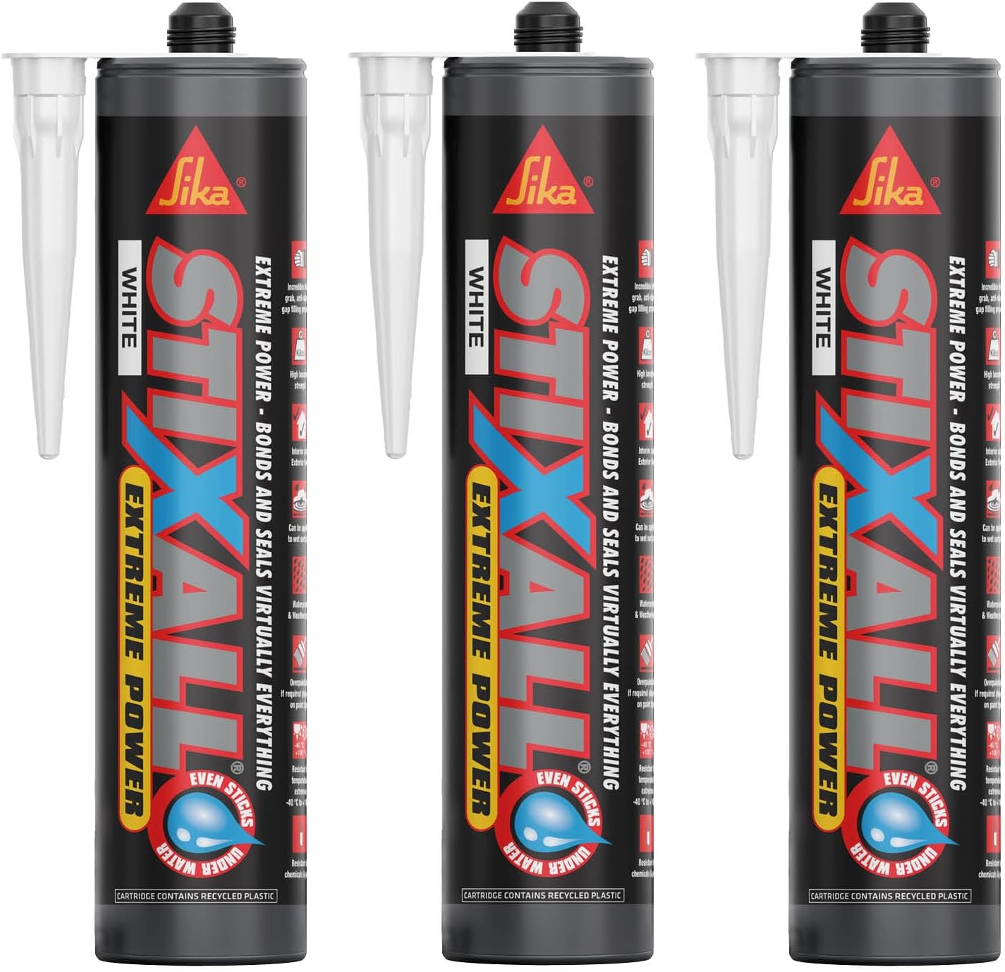 Everbuild Stixall Extreme Power | High Bonding Strength Building Adhesive, Suitable for Automative Gap Filling and Sealing - White - 290 ml - (Pack of 3)
