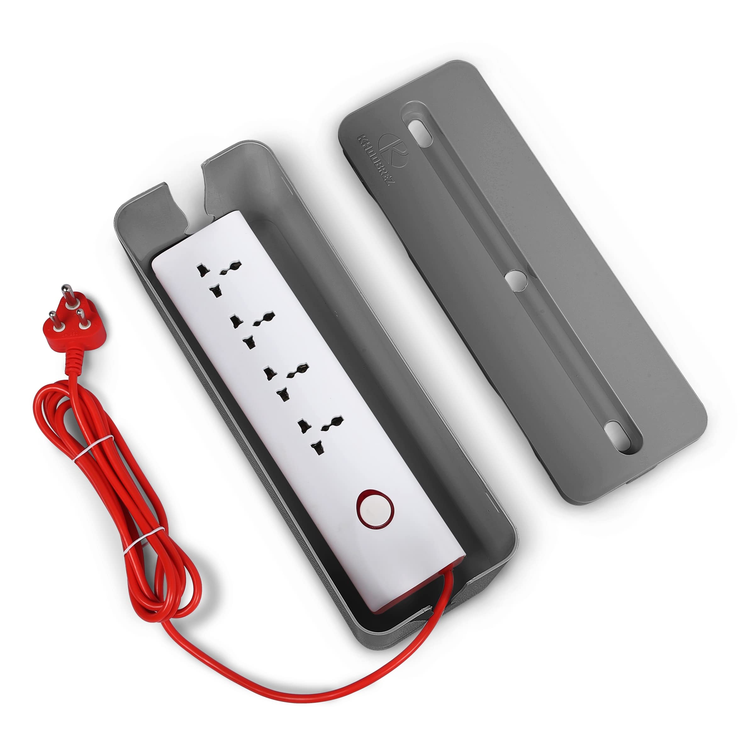 KHOOBREZ Cable Management Box with Extension Board - Hides Extention Boards, Power Strips, Surge Protector, Cords, Wire, Router - Children Safe - TV Cord Box for Desktop, Floor, Home, Office (Grey)