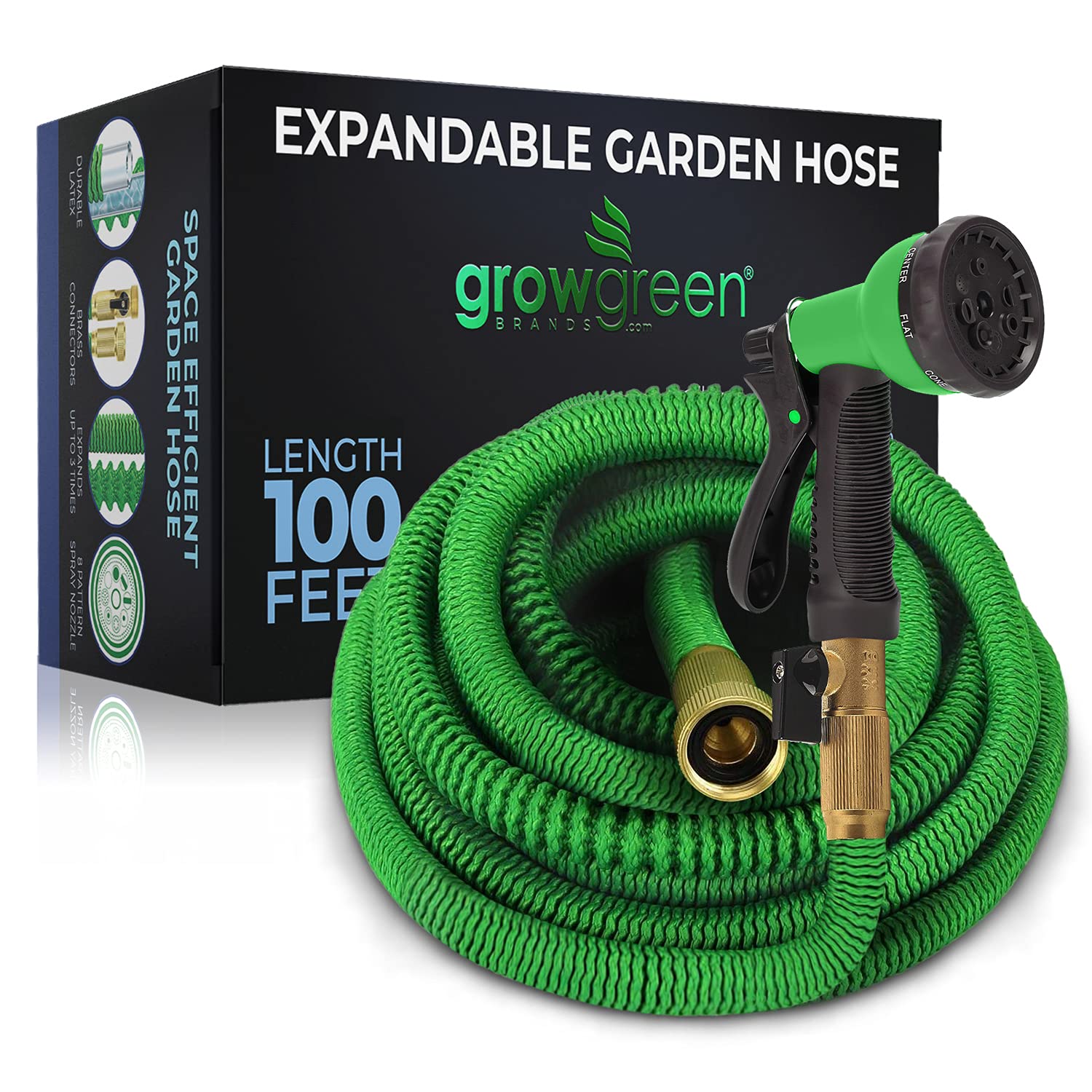 GrowGreen Expandable Garden Hose with Turbo Spray Nozzle, Premium Flexible Hose