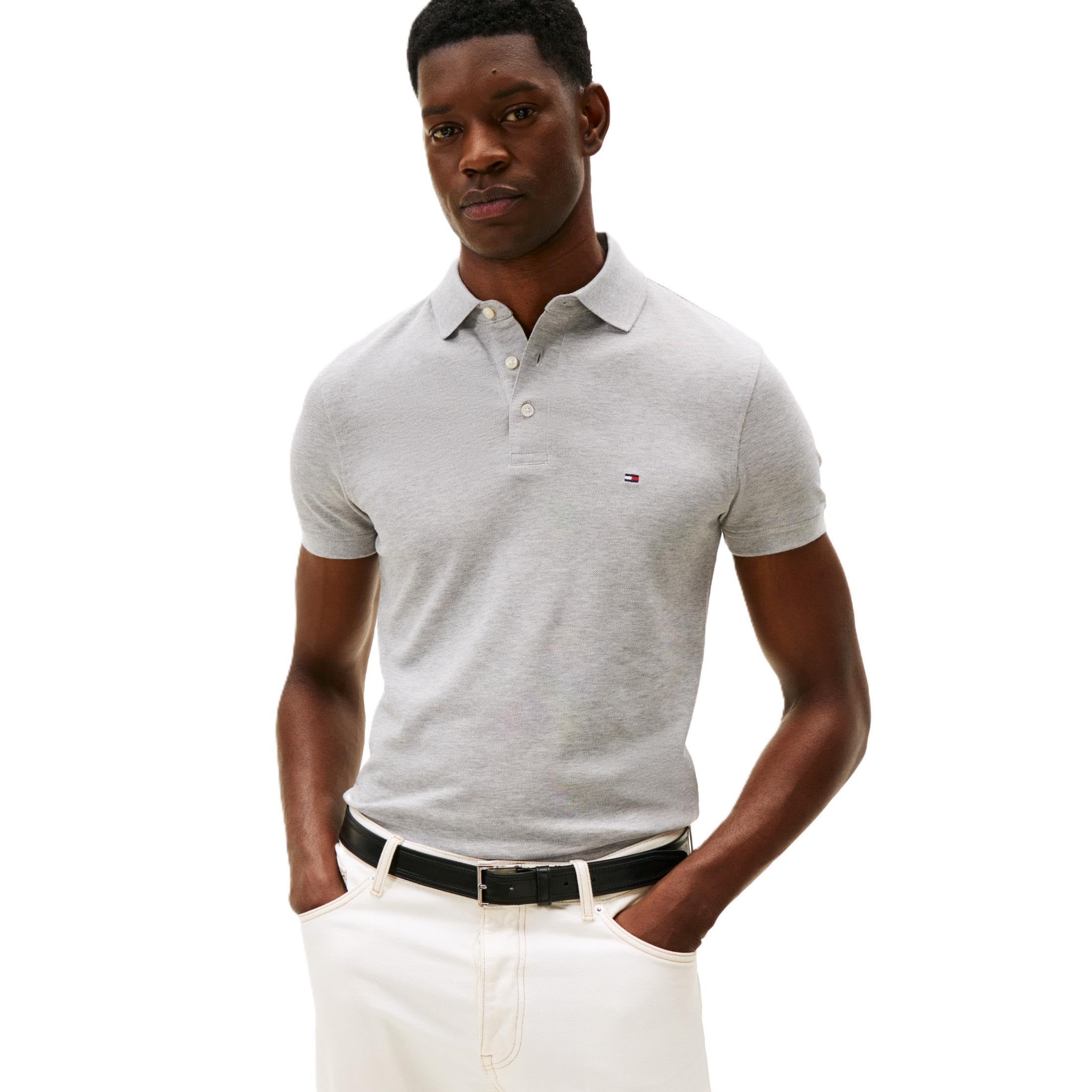 Tommy Hilfiger Men's Short Sleeve Polo Shirts in Slim Fit with Stretch and Organic Pique Cotton
