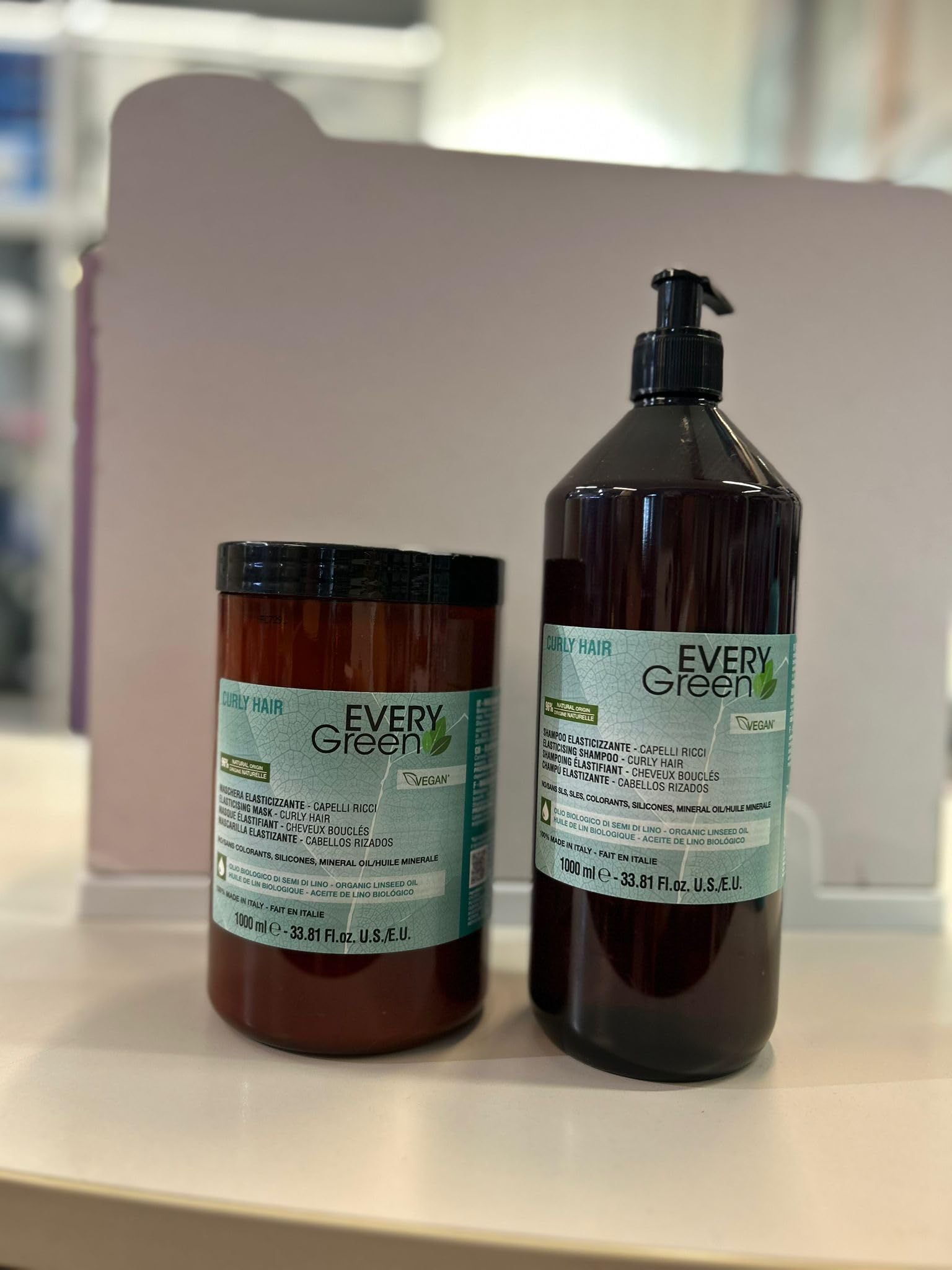 Every Green Set per Capelli Ricci, Shampoo 1000ml e Balsamo 1000ml con Maschera 1000ml