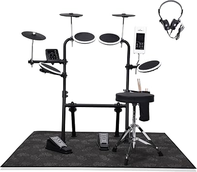 ADM Electronic Drum Set With Amplifier 4 Quiet Mesh Pads, Electric Drum Kit For Beginngers with Cymbals, USB MIDI, 2 Pedal, Throne, Headphones, Drumsticks, Melodics Lessons