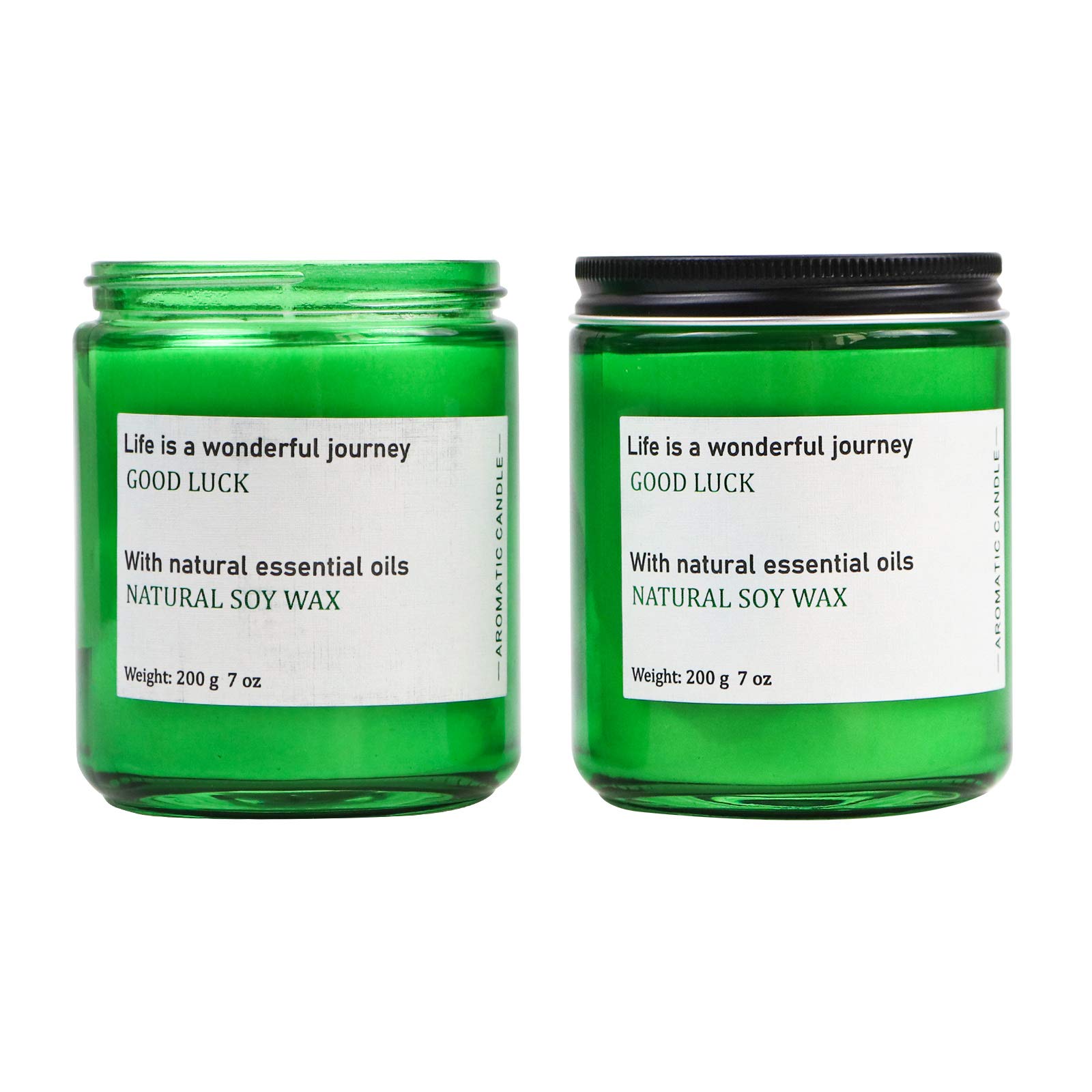 Green glass bottled scented candle,Soy wax aromatherapy,(Champagne fruit and honey + English pear freesia) two flavors (Champagne fruit and honey)