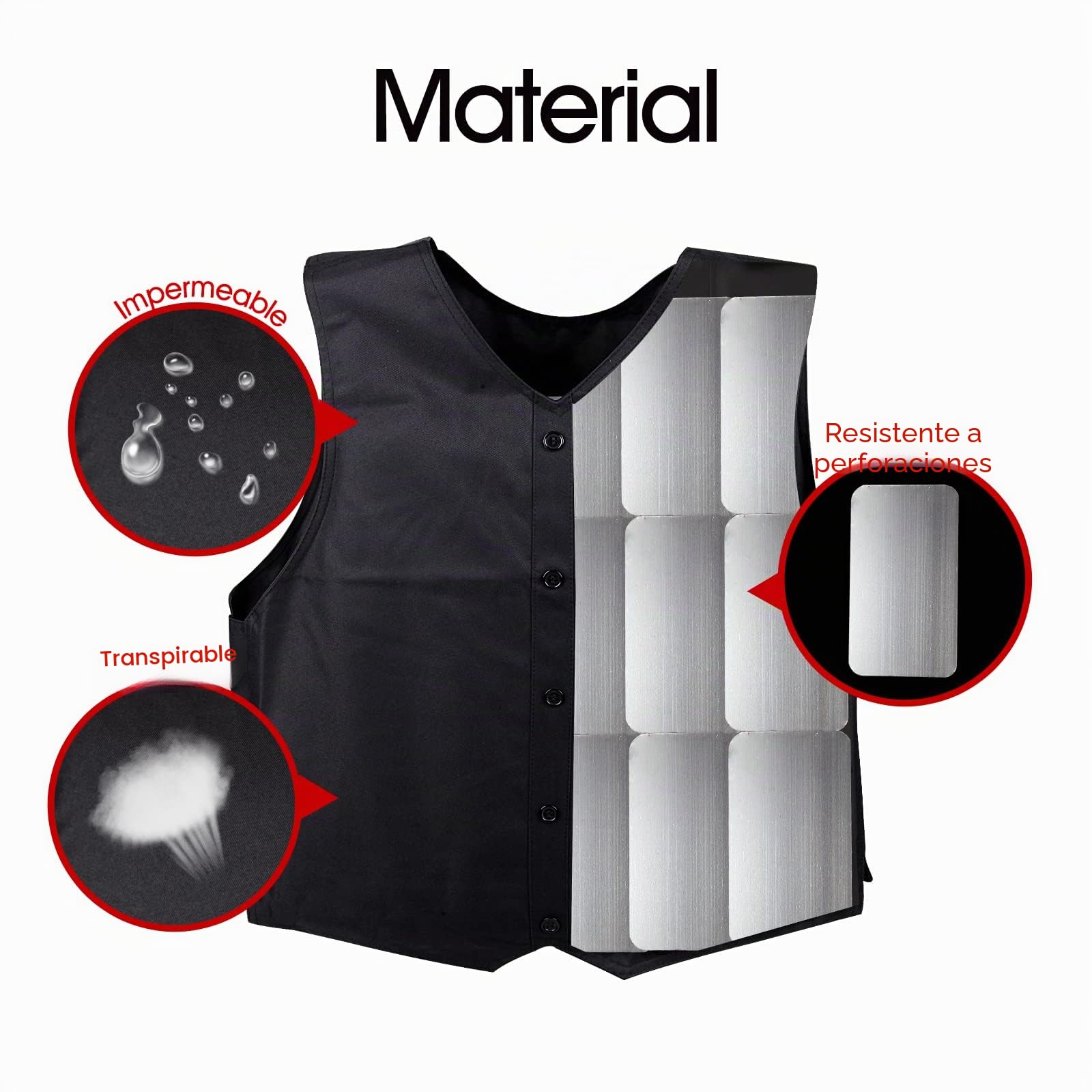 Chaleco de protección antipinchazos para hombre, ajuste delgado, cuello en V, sin mangas, con 5 botones, para policía, protección de seguridad