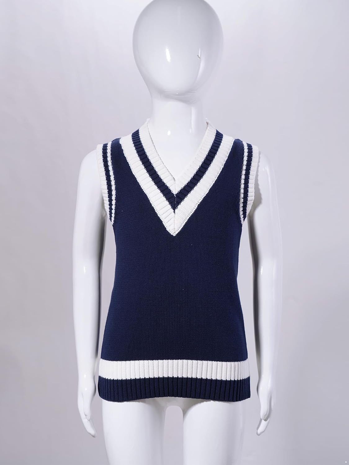 Hularka Kids Boys Girls Pullover V Neck Striped Trim Knit Sweater Vest School Uniform Waistcoat Tank Top Knitwear