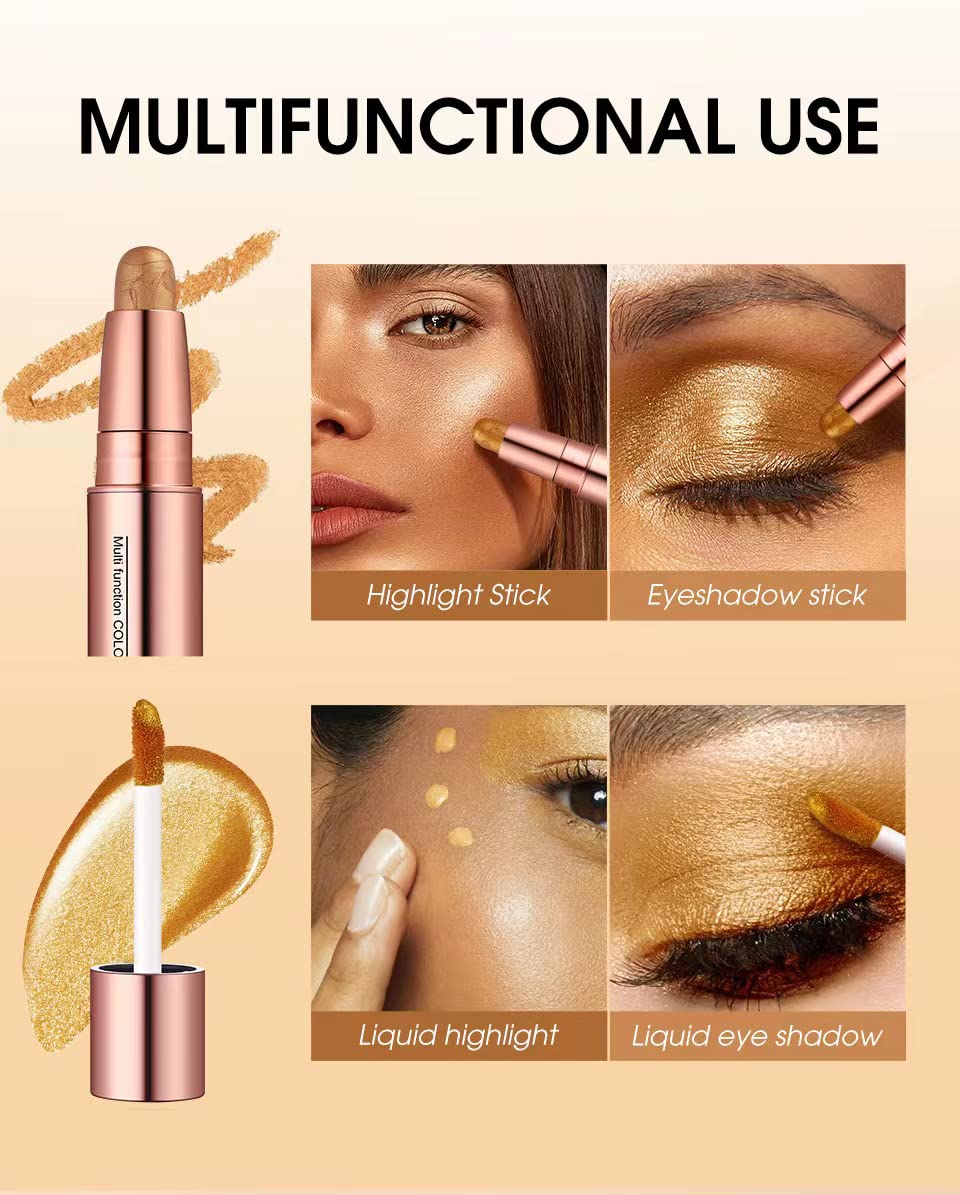 ABELYN 2-in-1 Cream Eyeshadow Stick 6 Colors Metallic Shimmer Eye Shadow Sticks & Highlighter Makeup Liquid Eye Shadow Pencil for Eyes (Pack of 6)