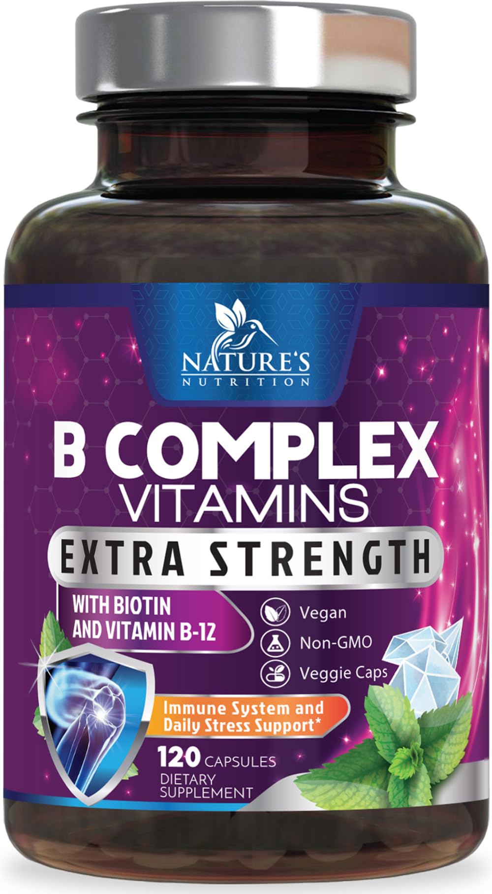 B Complex Vitamins Capsules - Super Complete B-Complex with Vitamin B12 B6 B100 C Biotin Folate & Folic Acid for Immune & Energy Support - Supplement for Heart, Brain, & Nerve Support - 120 Capsules