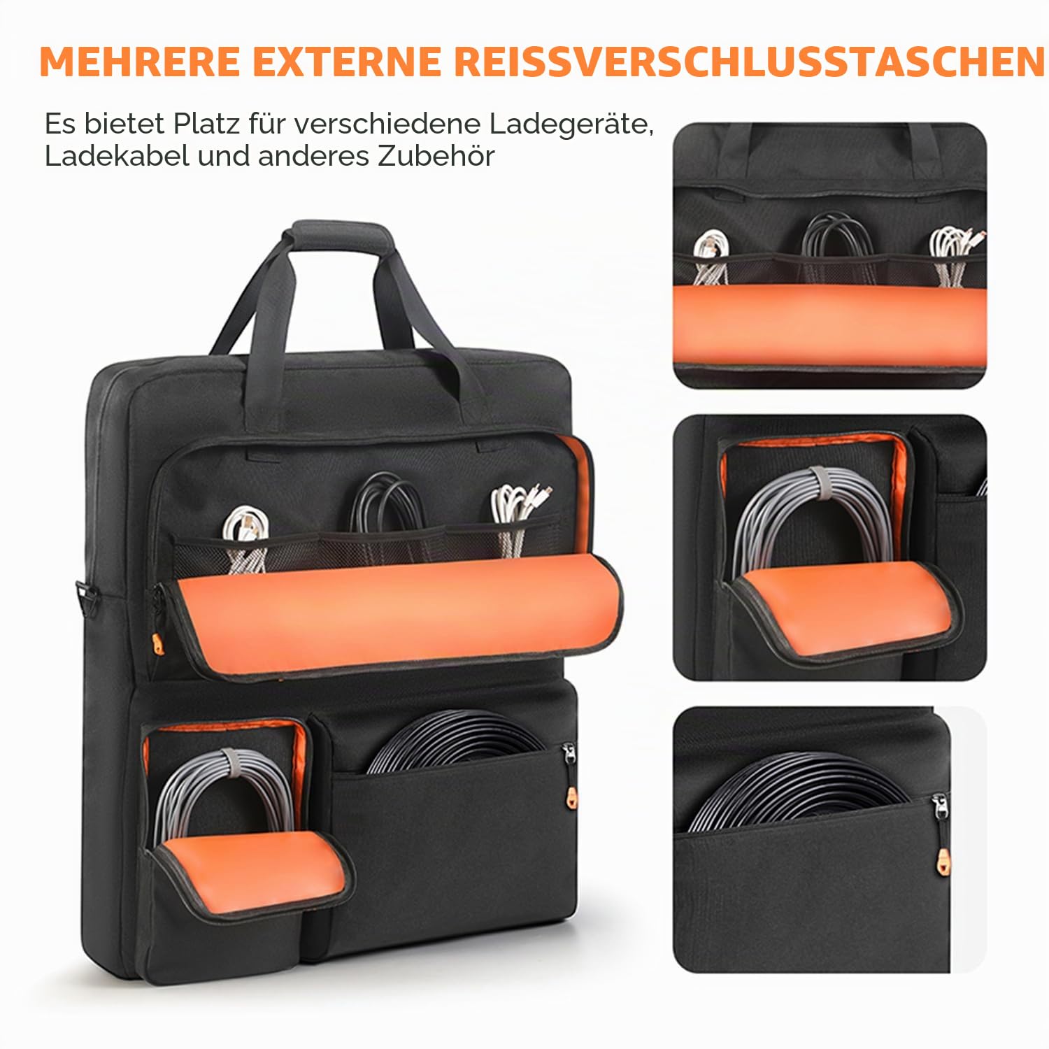 Tragetasche kompatibel mit Jackery SolarSaga 100W 200W 200W Bifacial Portable Solar Panel, Reise-Aufbewahrungstasche für 2 Akku-Panels mit Taschen für Ladekabel und Zubehör