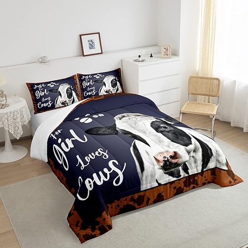Miniatura 4 de Erosebridal Juego de edredón de vaca, tamaño matrimonial, juegos de ropa de cama de vaca lechera para niños, niñas y adultos, edredón de plumón con