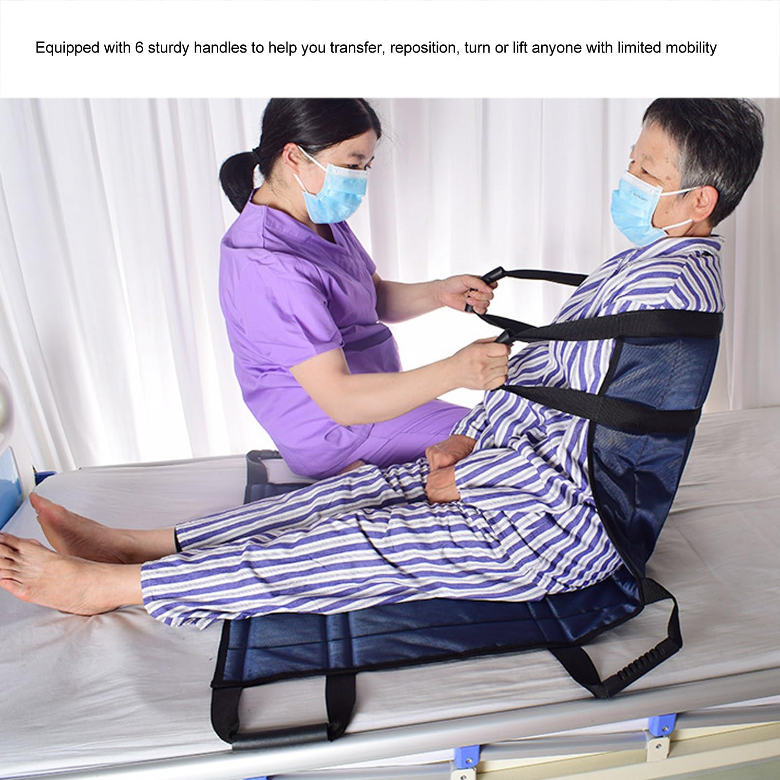 Almohadilla de cama de posicionamiento multiusos con asas, hoja de transferencia lavable reutilizable para girar el reposicionamiento de elevación, cinturones de tabla de transferencia de sábanas de
