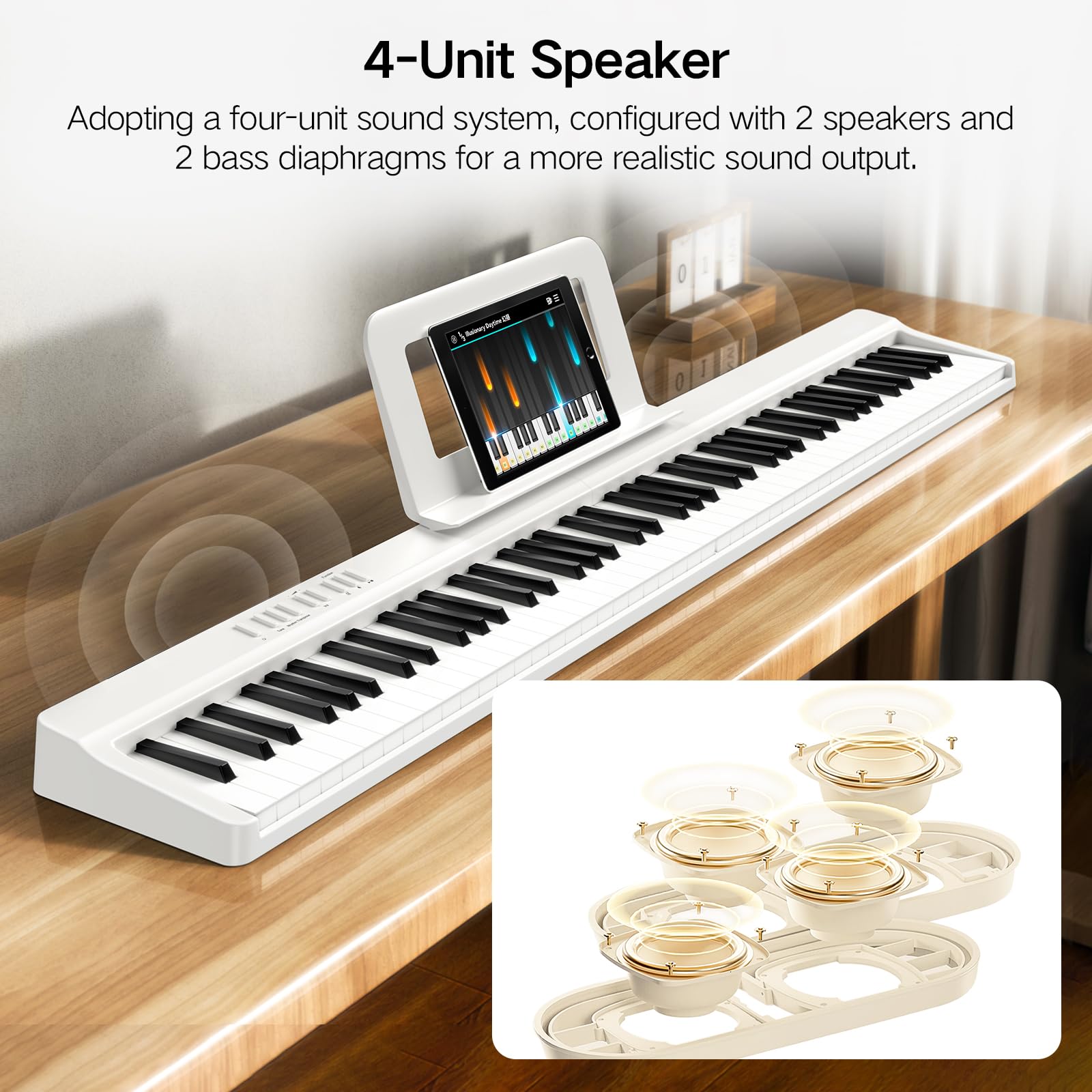 TERENCE E Piano 88 Tasten Weiß, Keyboard Piano mit Halbgewichtet, Faltbares Klavier mit Aufnahme und Bluetooth-Unterstützung, mit Pedal und 4-Einheiten-Lautsprecher, Bevorzugte Wahl für Anfänger