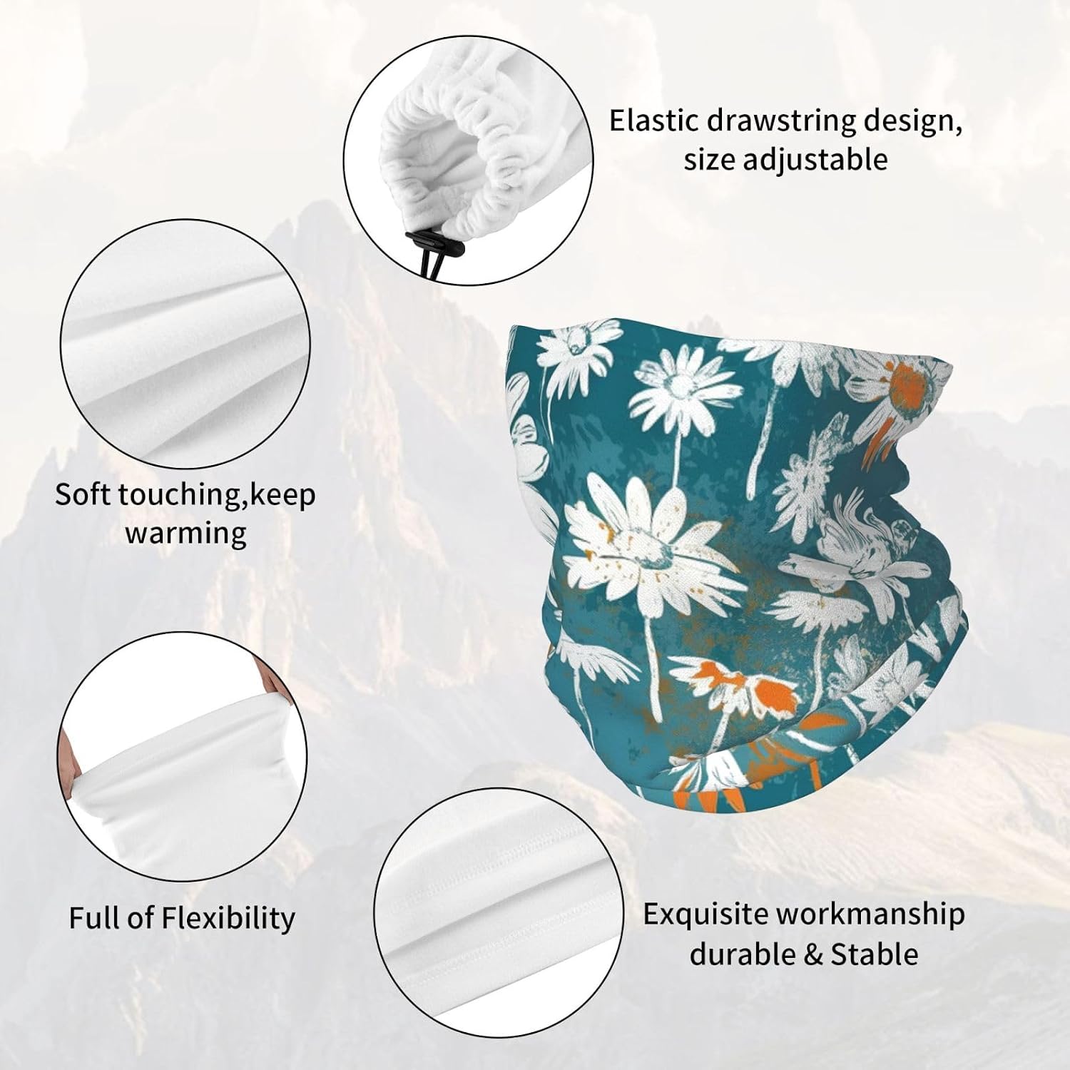 Winter Neck Warmer for Men Women, White Daisy Neck Gaiter UV Sun Protection Face Mask Windproof Cold Weather Face Cover Thermal Ski Mask Scarf for Outdoor Sports Bandana