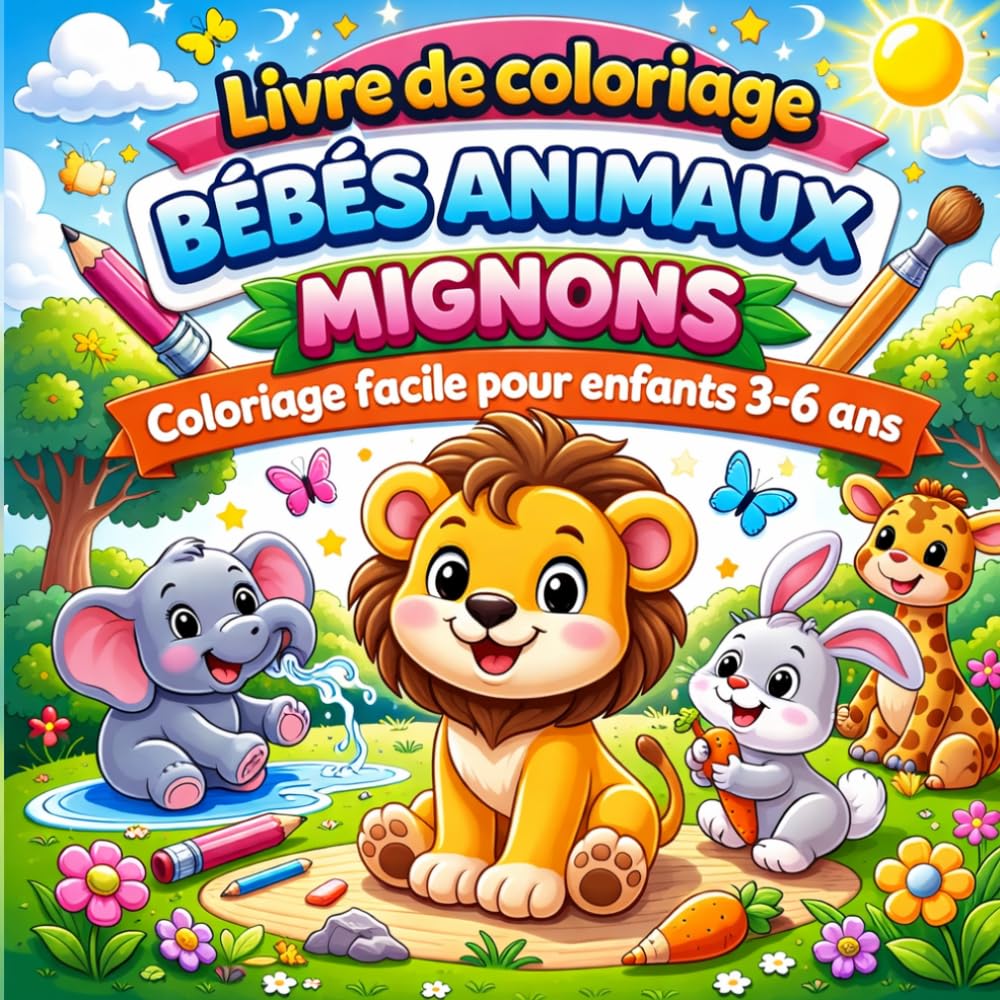 Livre de coloriage bébés animaux mignons : coloriage facile pour enfants 3-6 ans: Gros dessins simples, parfait pour les tout-petits, activité amusante et éducative