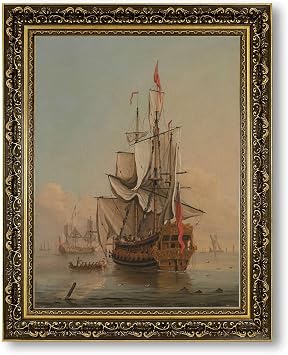 Vintage Framed Historic Tall Ship Seascape Wall Art Canvas Print Oil Paintings Reproduction World Classics Retro Elegant Poster Painting Pictures Wall Decor for Living Room Office Retro Framed,16L"X20W"